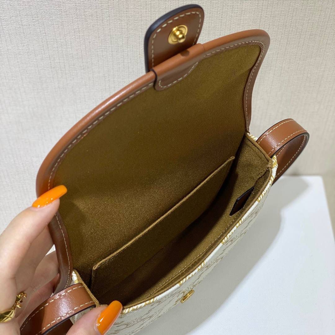 🔥大货实拍图 𝗖𝗘𝗟𝗜𝗡𝗘 ♥ 𝗧𝗥𝗜𝗢𝗠𝗣𝗛𝗘 𝗖𝗔𝗡𝗩𝗔𝗦 𝗕𝗘𝗦𝗔𝗖𝗘 嗨～复古老花yyds新草报道～圆滚滚的小马鞍很是讨喜🤩～ 型号：196702 尺寸：15*11*4cm