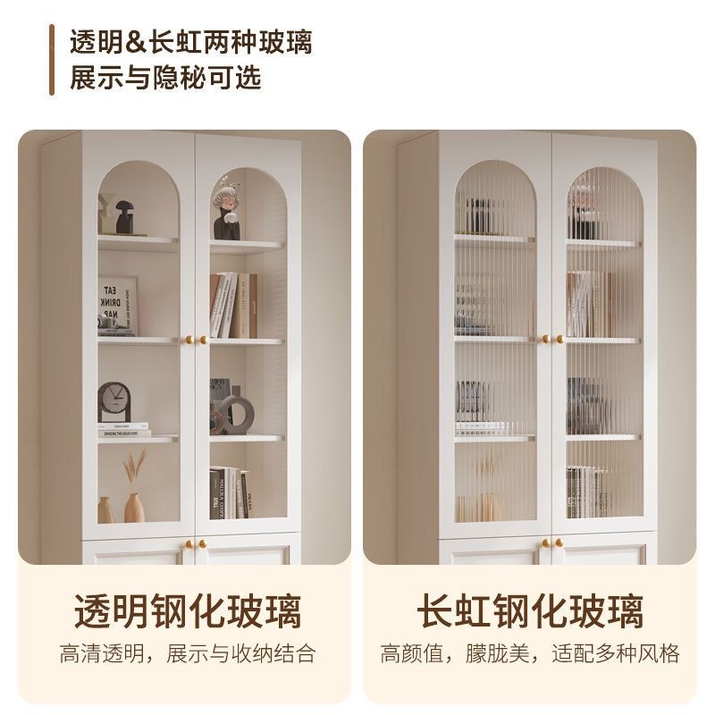 法式書櫃 客廳收納櫃 玻璃門書櫃 客廳多層展示櫃 組合書櫃書架 Bookshelf