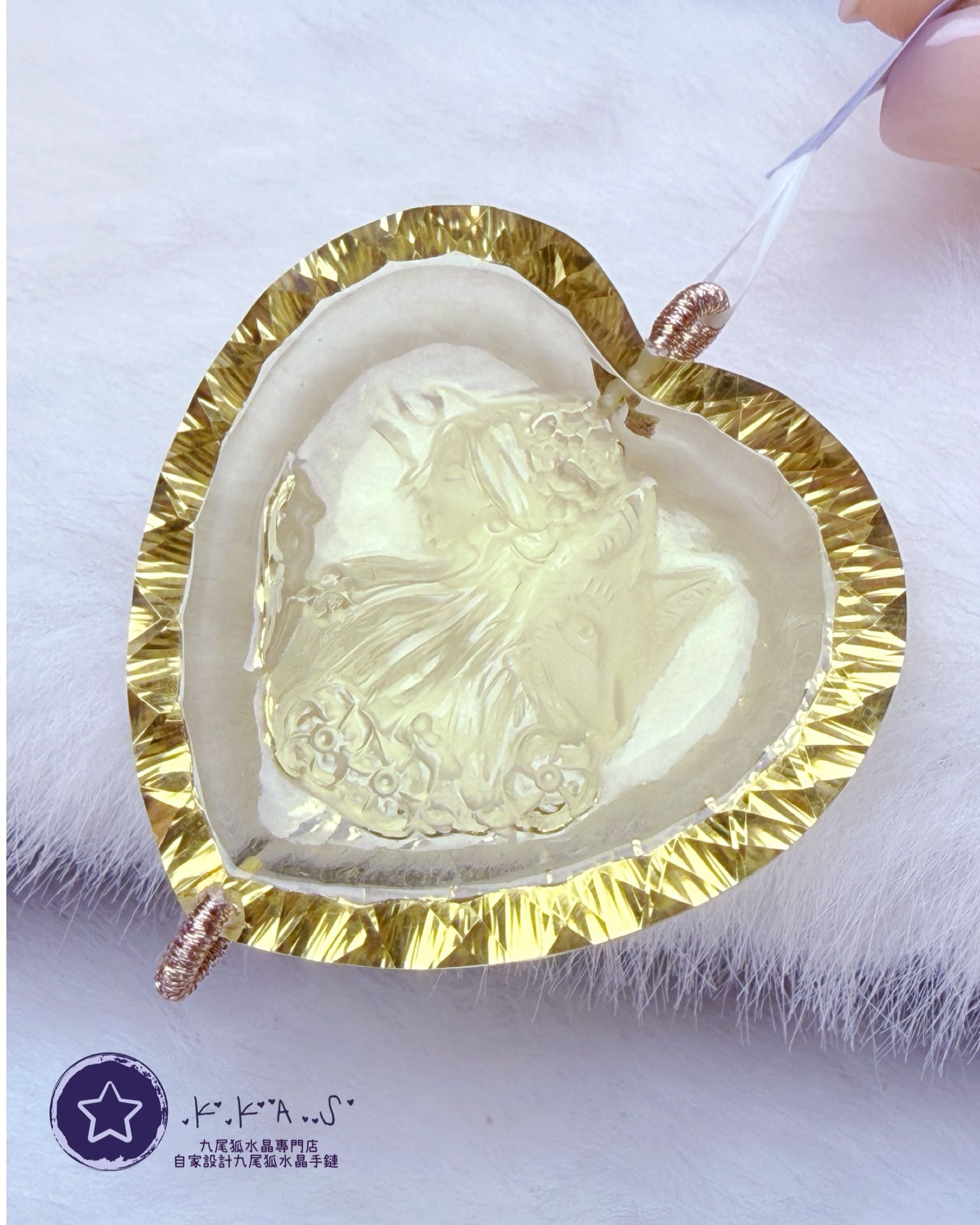 K00187 黃水晶千禧切 雙狐 - 吊墜/手牌兩用款