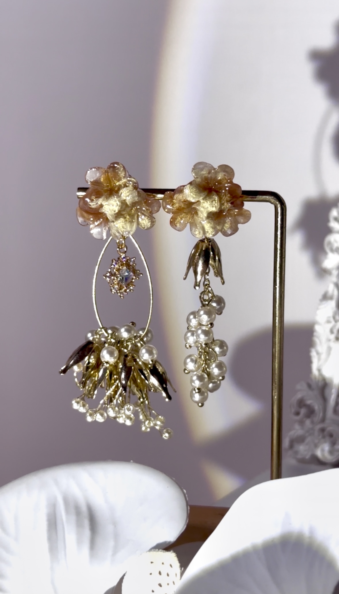 琥珀暈染花珠耳環🍁