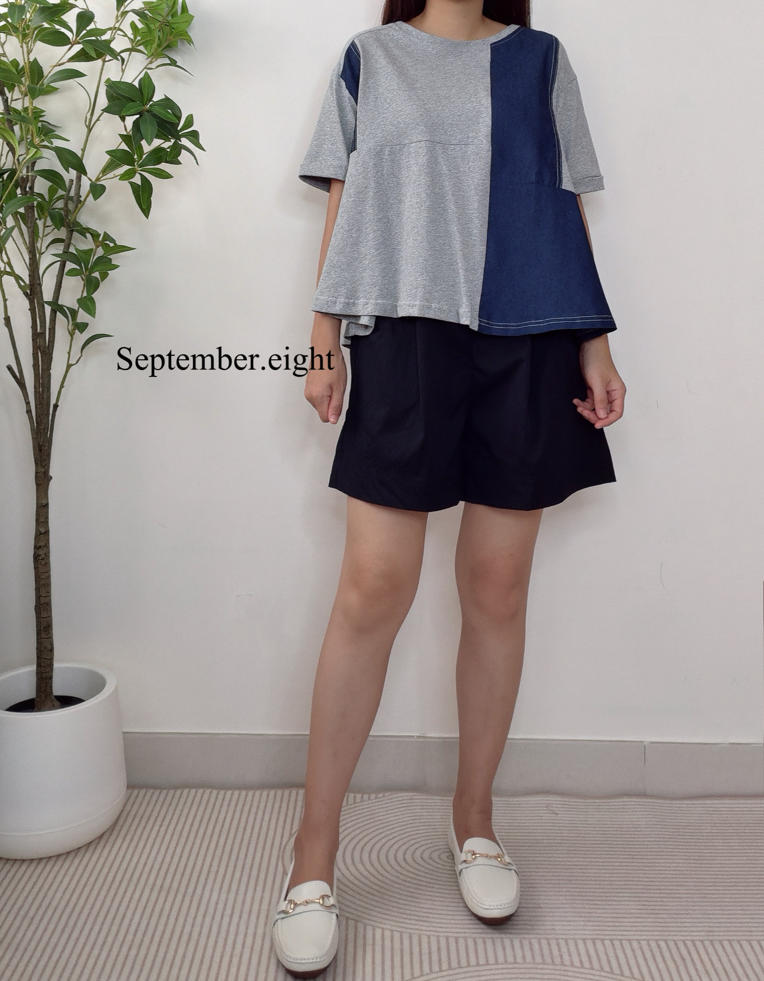 牛仔拼布top