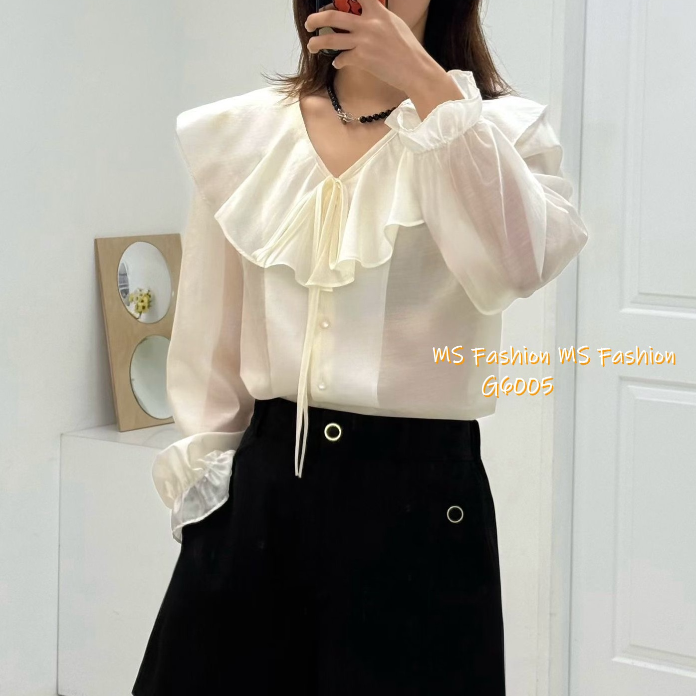 G6005 韓國🇰🇷V領ruffle top