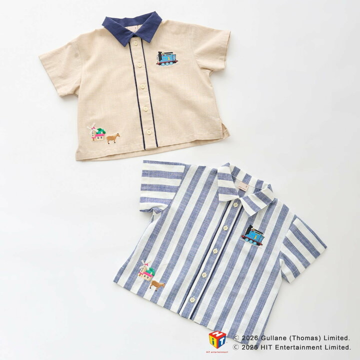 🇯🇵預訂 日本直送🇯🇵Petit Main x Thomas湯瑪士小火車系列兩色刺繡貼花梭織布短袖恤衫