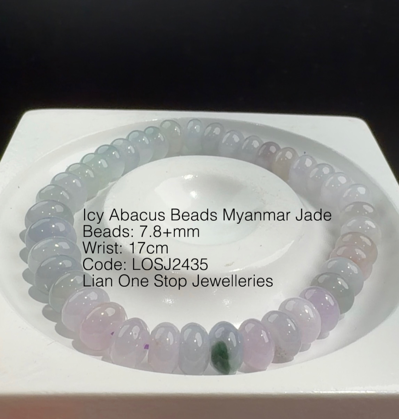 Code: LOSJ2435 Icy Abacus Beads Myanmar Jade 7.8+mm 