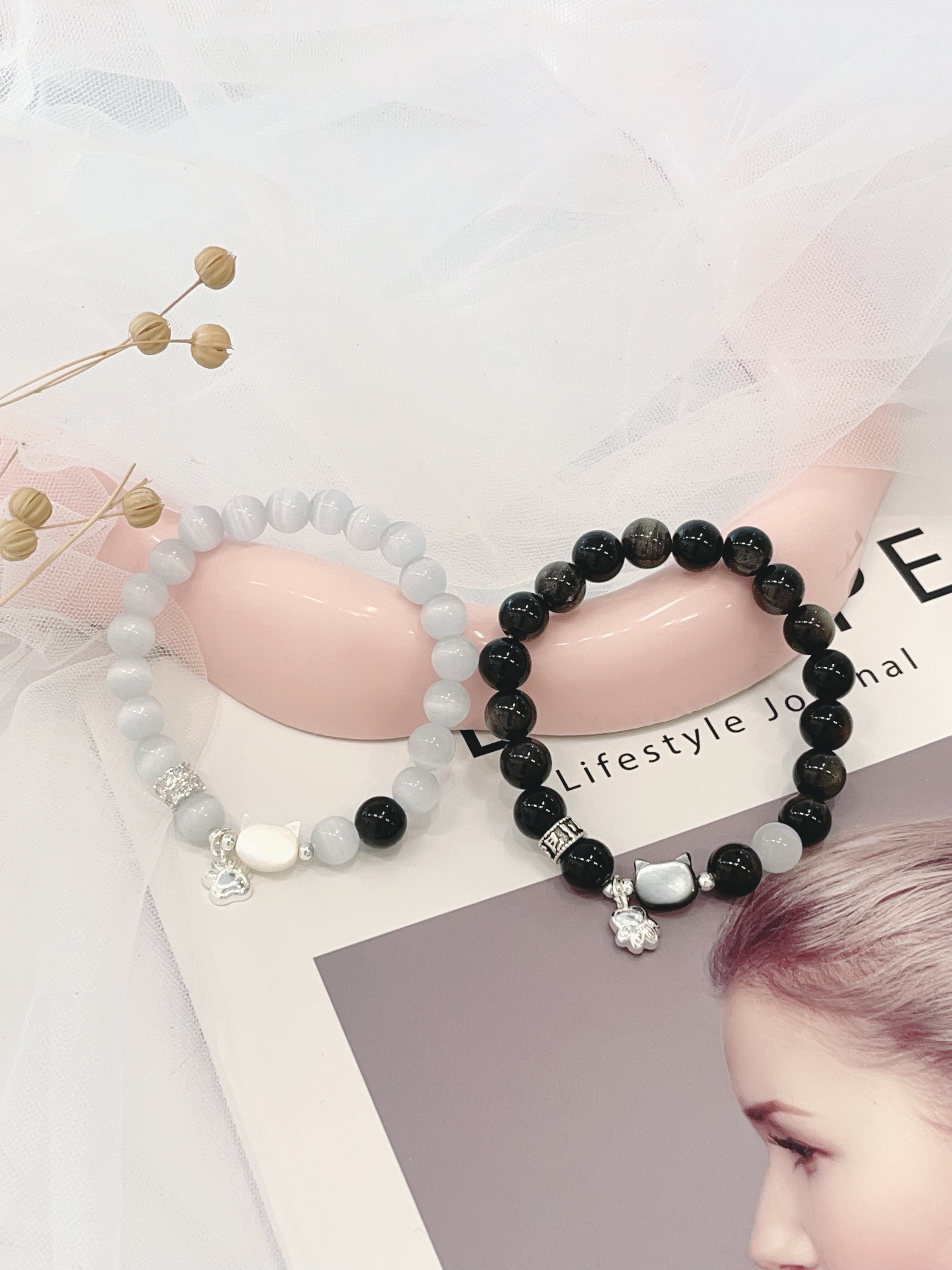 🐾 小猫情侣手串 Couple Cat Bracelet｜8mm 磁吸猫爪设计款 