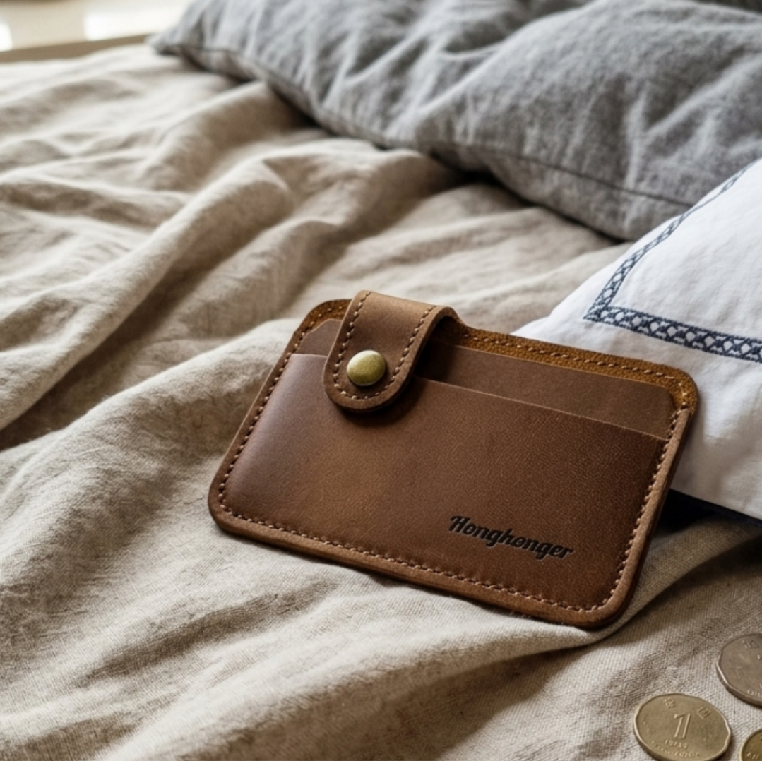 Hongkonger Leather Card Holder - 真皮鈕扣卡套 (Free Engraving)