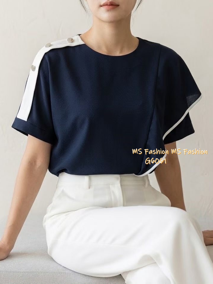 G6061 韓國🇰🇷靚料肩鈕ruffle top