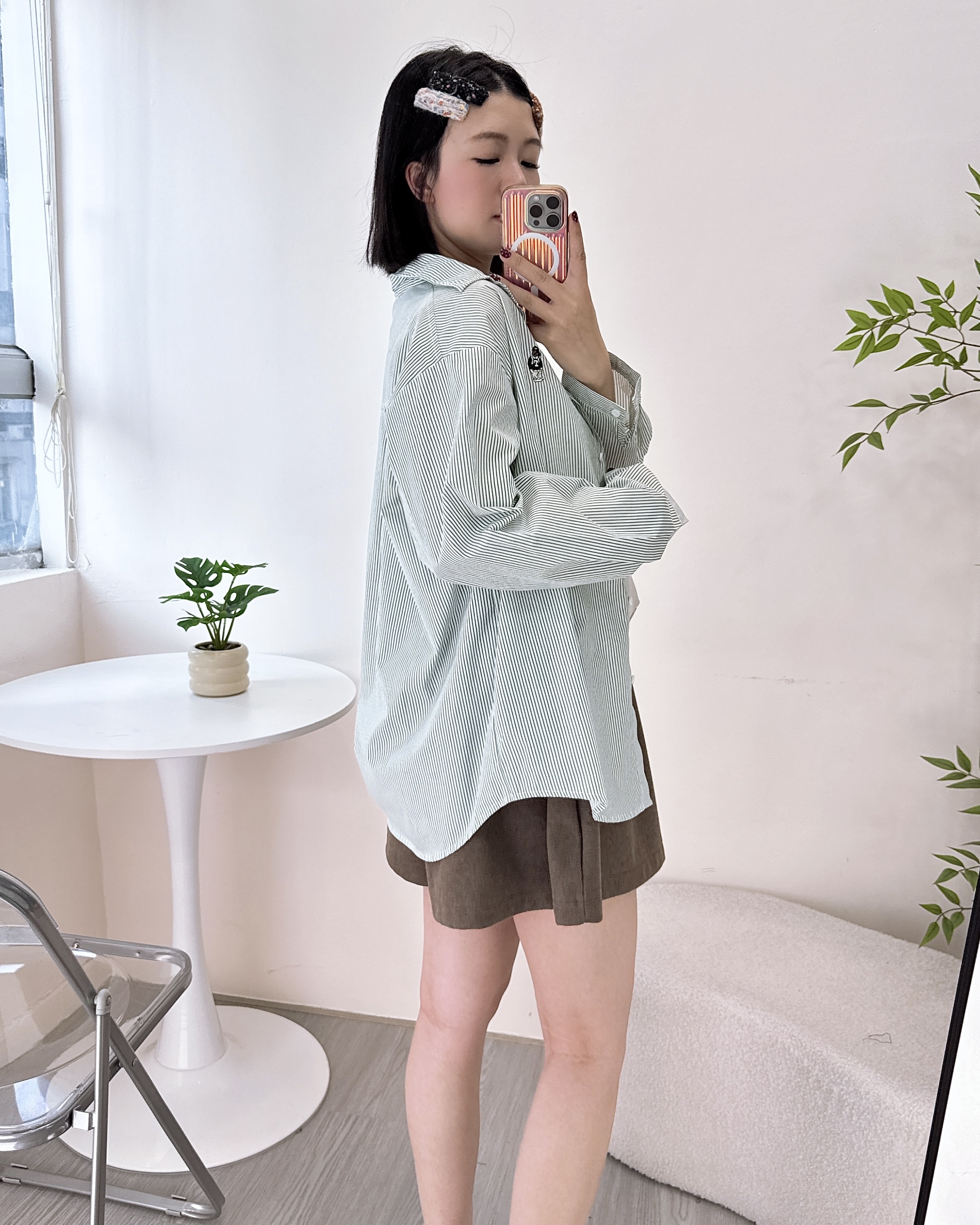 棉布條子恤衫上衣/外套 2色