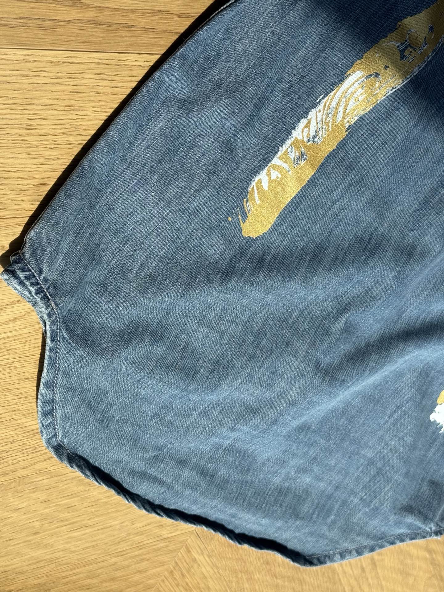 Evisu Artistic Brush Daicock Print Relax Fit Denim Short-Sleeves Shirt