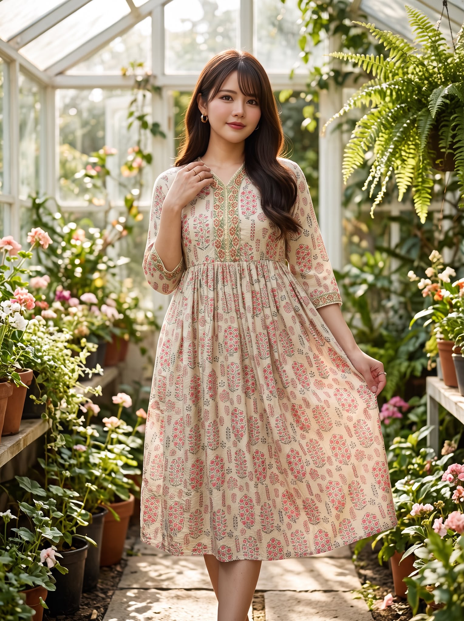 2870 Milk Tea Pink Mid-Sleeve Flower OP 42"