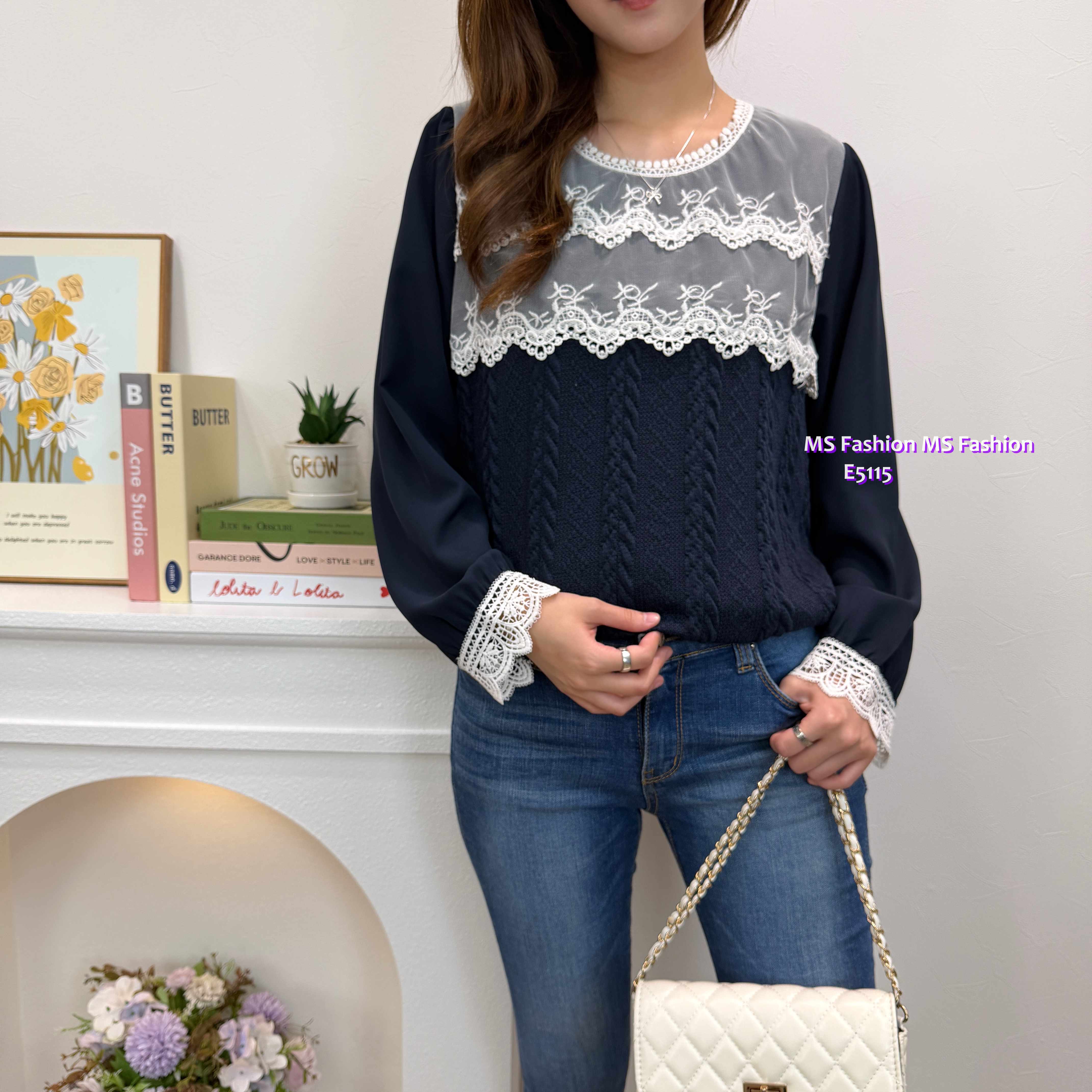 E5115 拼麻花lace top