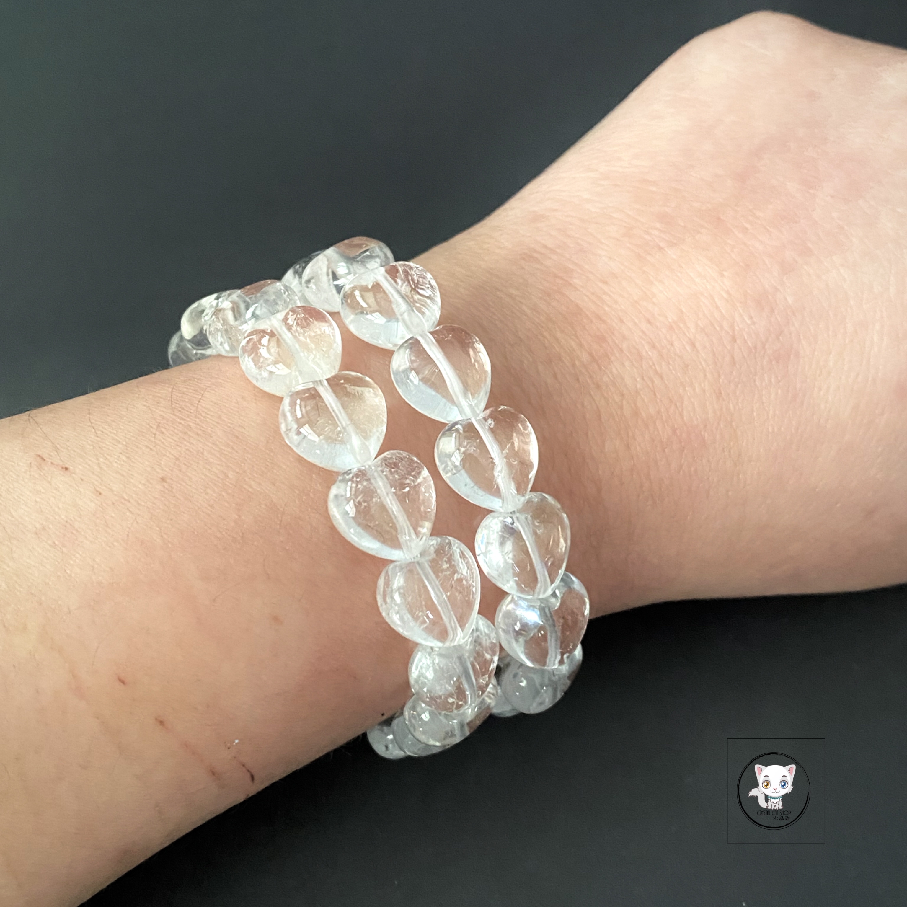 天然白水晶愛心手鏈 12mm