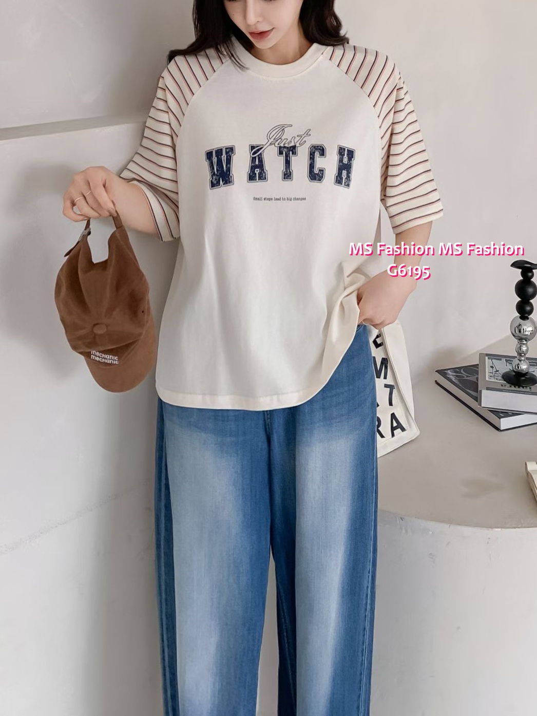 G6195 韓國🇰🇷條子袖字母top