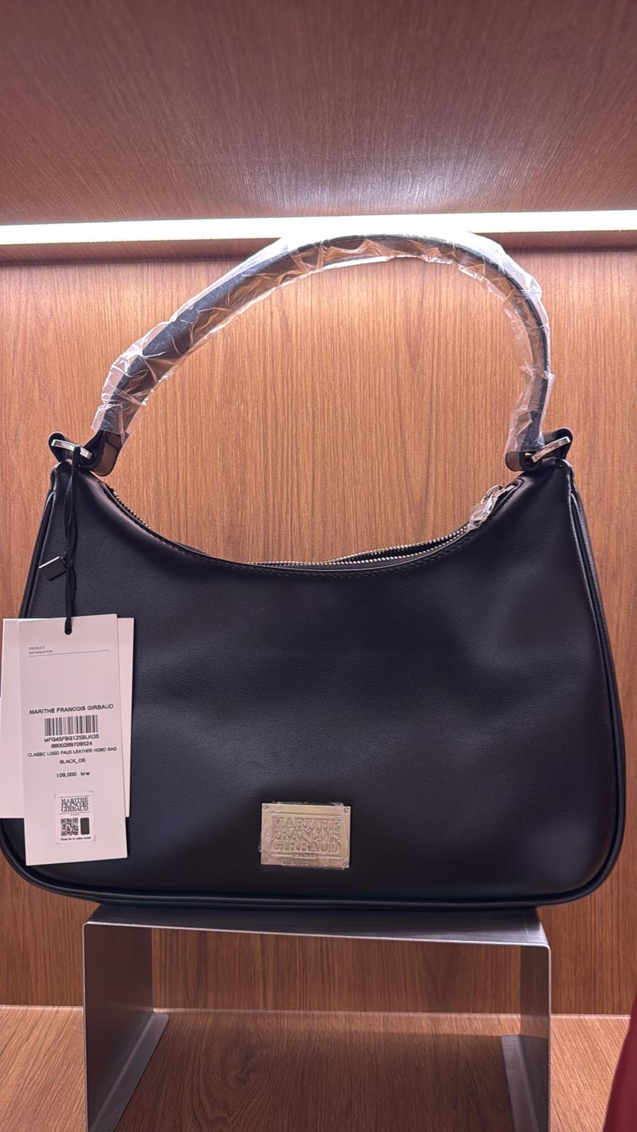 Marithe Classic Logo FAUX Leather Hobo Bag Black