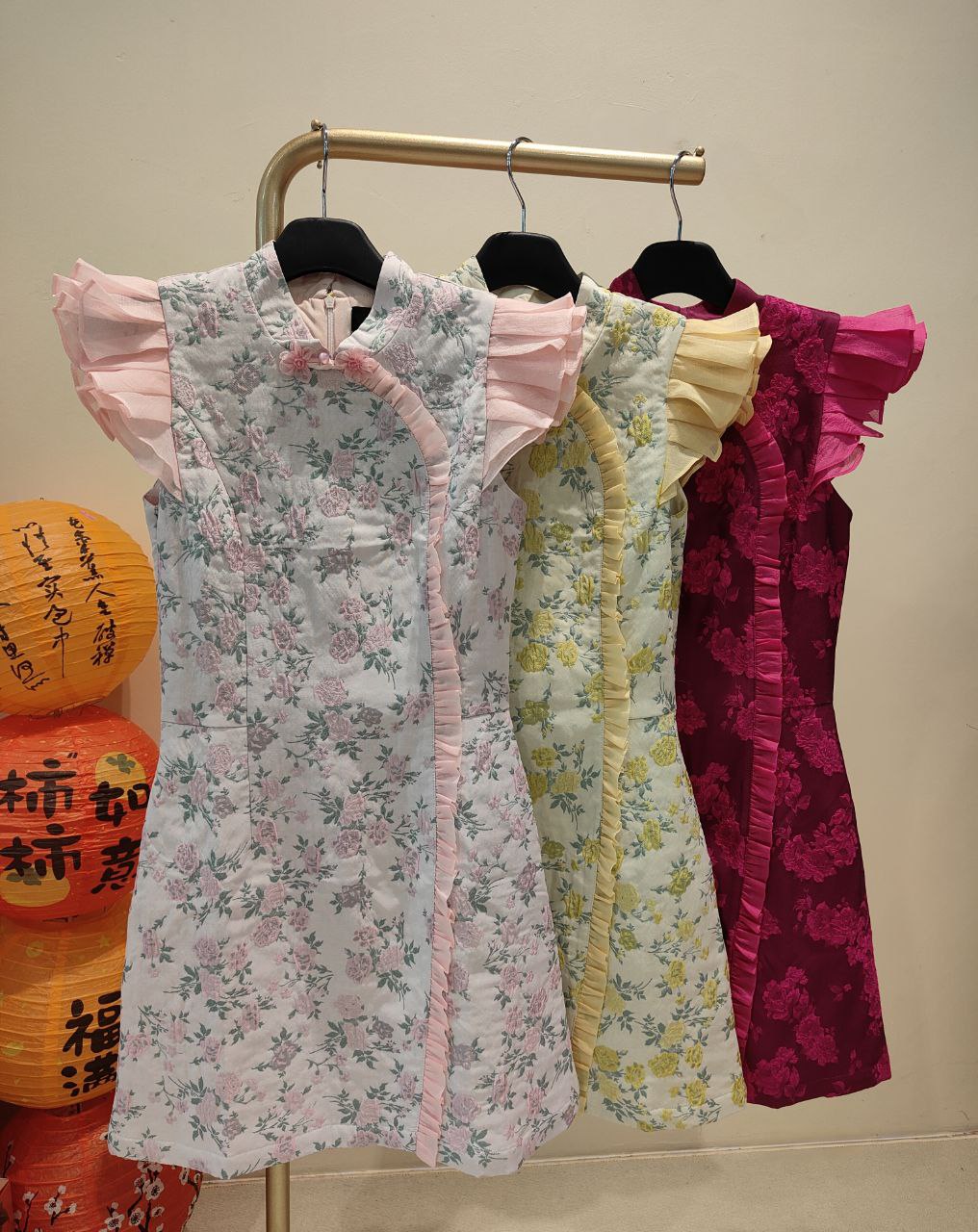 荷叶袖旗袍连身裙 2125