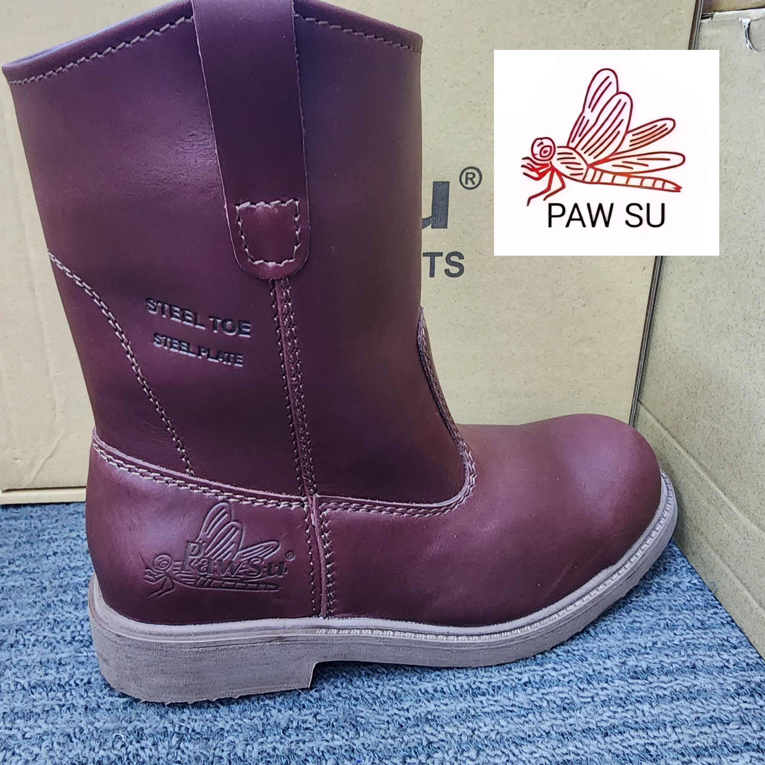 PAWSU SAFETY PS 819 (B SHAPE )HIGH CUT ORIGINAL COFFEE BROWN STEEL PLATE TOE CAP KASUT KESELAMATAN