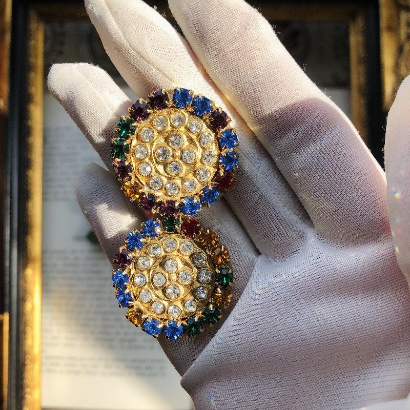 1980s Multi-colour Rhinestone Disc Clip Earrings（MT1877-8）
