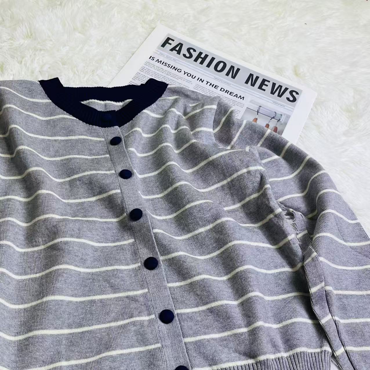 C2004#M2952 Minimal Stripe Knit Outer | Clean Look Casual Jacket