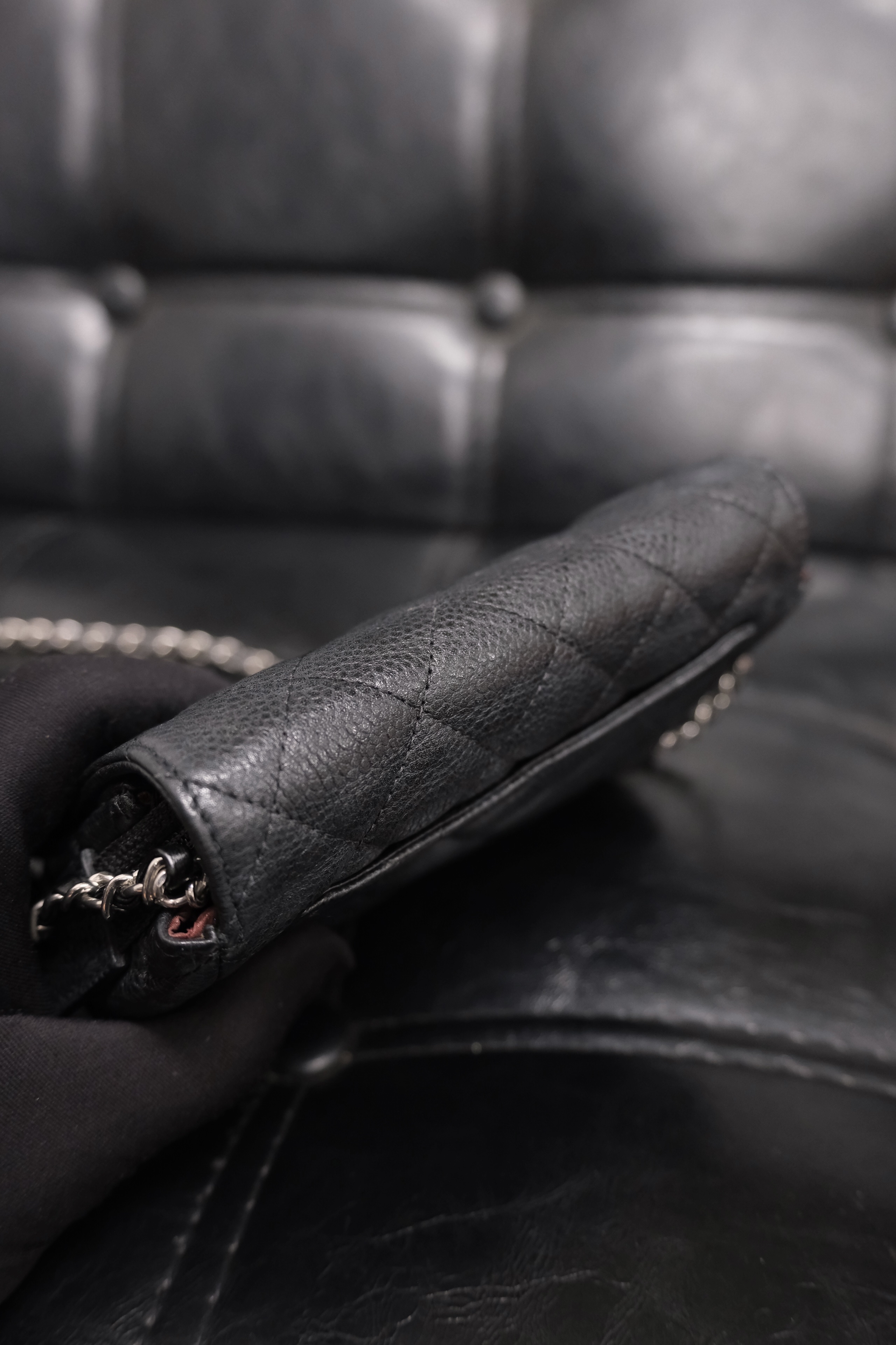 Chanel Matelasse Caviar Skin Pouch bag Black Silver