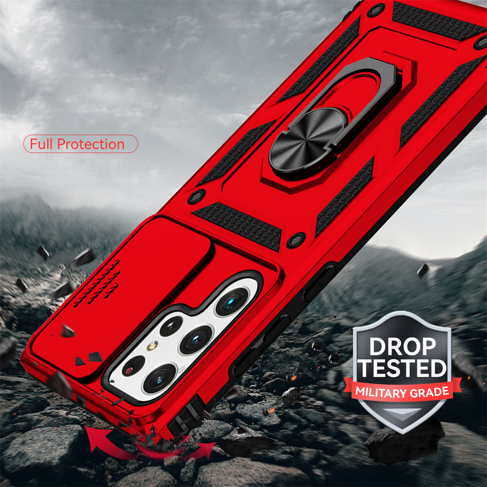 [紅色][適用於三星S24Ultra] 車載防摔保護套 磁性手機保護殼 戒指支架手機殼 [平行進口] PC6292