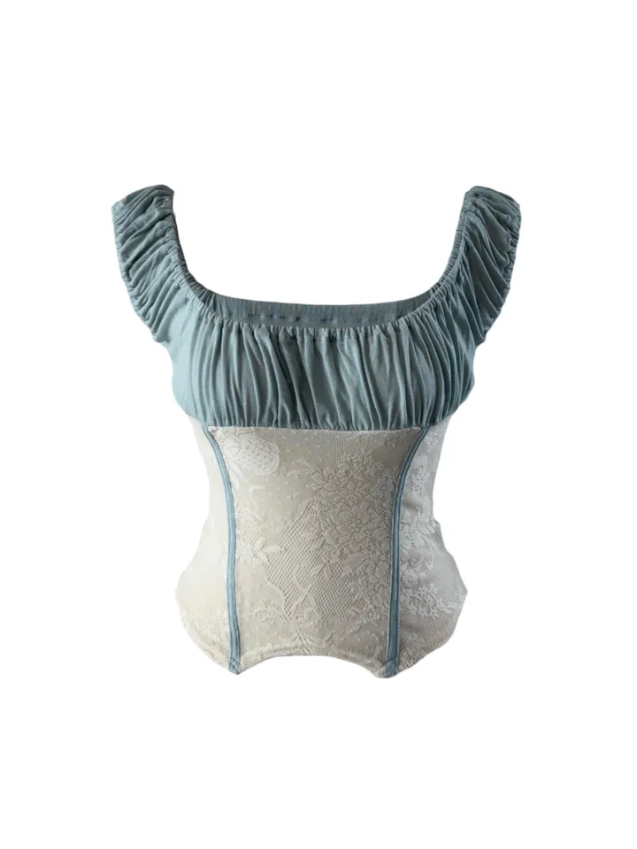 Ruched Sheer Lace Panel Corset Top