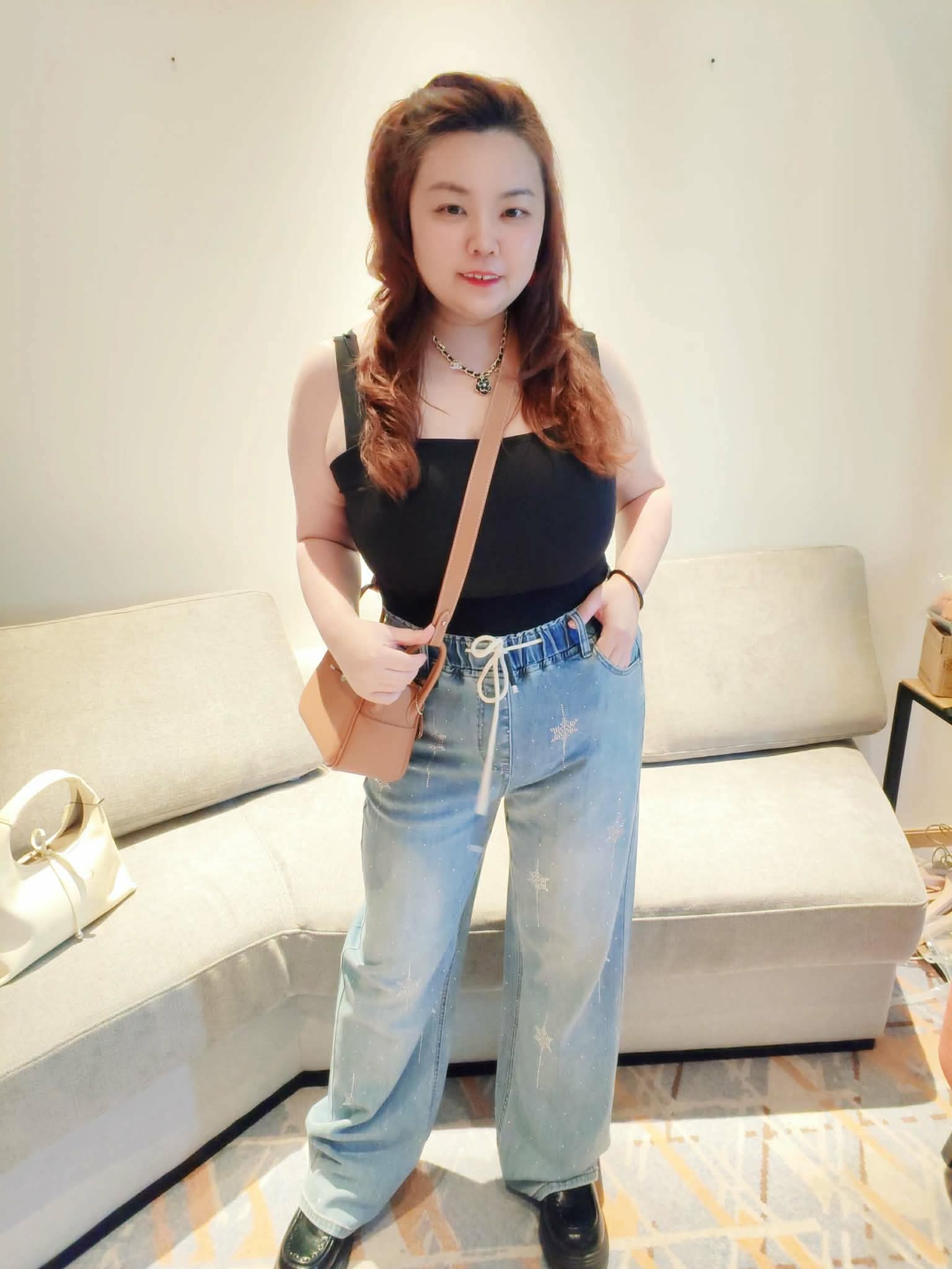 YPA04 C1069 时尚休闲雪花设计牛仔长裤