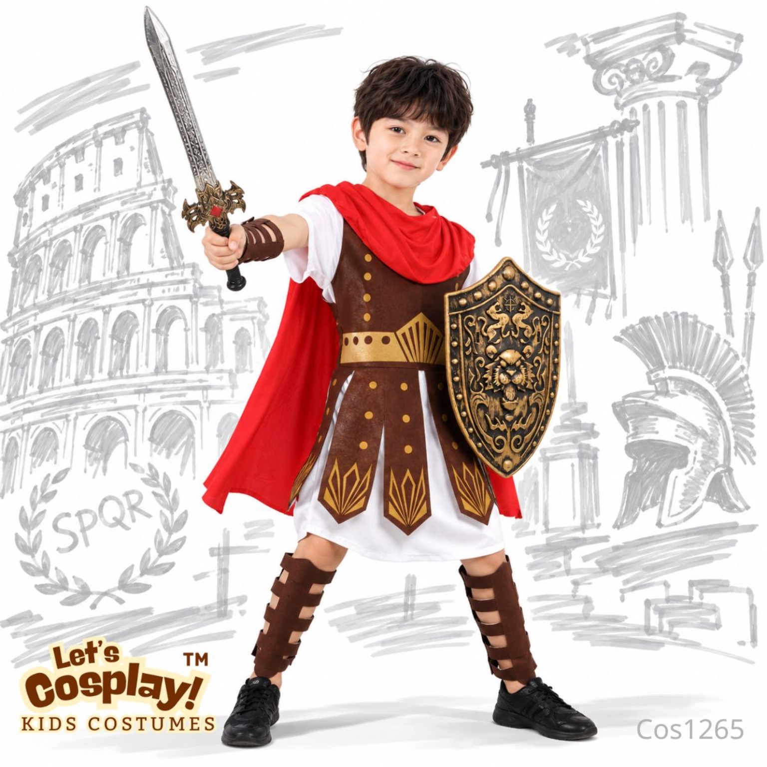 兒童羅馬勇士服裝 Roman Warrior Costume 劍盾角色扮演 International Day 萬聖節 Lets Cosplay COS1265