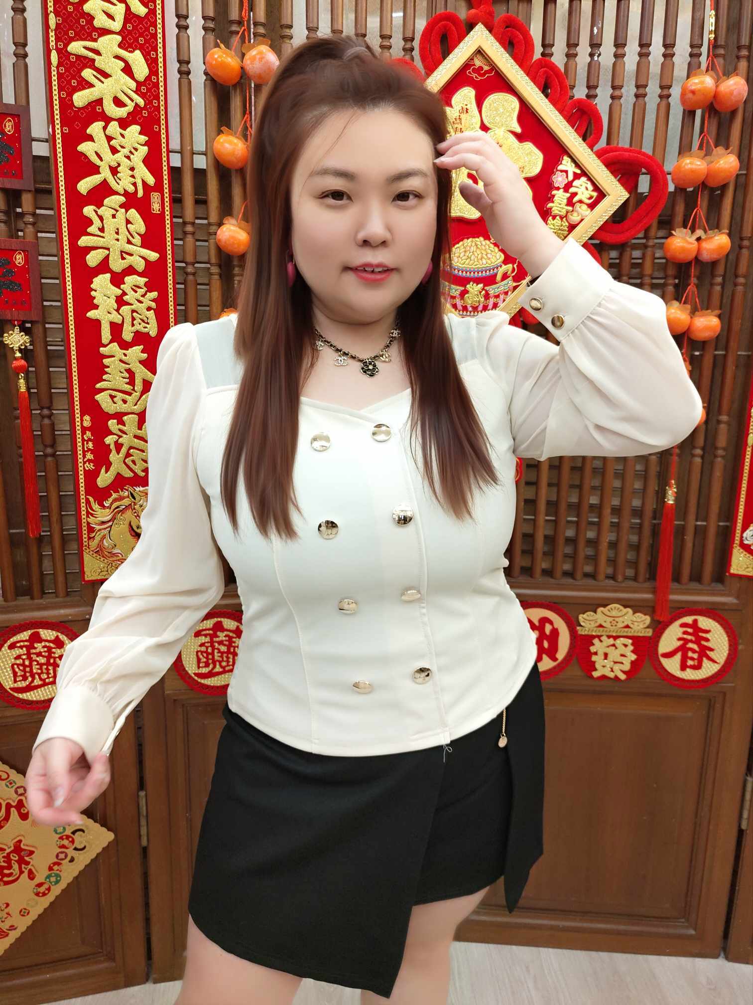 NJC07 TW#37811 雪纺长袖排扣上衣