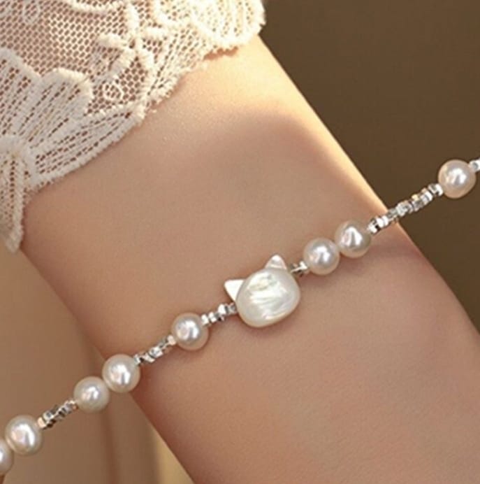 🇯🇵日本直送✈️$126條。2條起$116條。日本 S925淡水珍珠碎銀貓咪手鏈