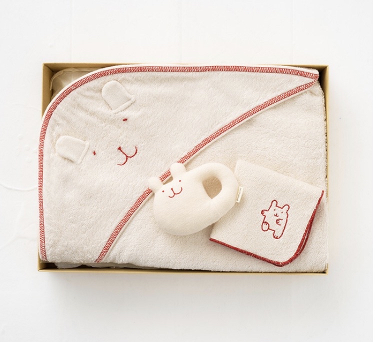 pompkins baby 有機棉禮盒 (連帽包被+安撫公仔+毛巾)