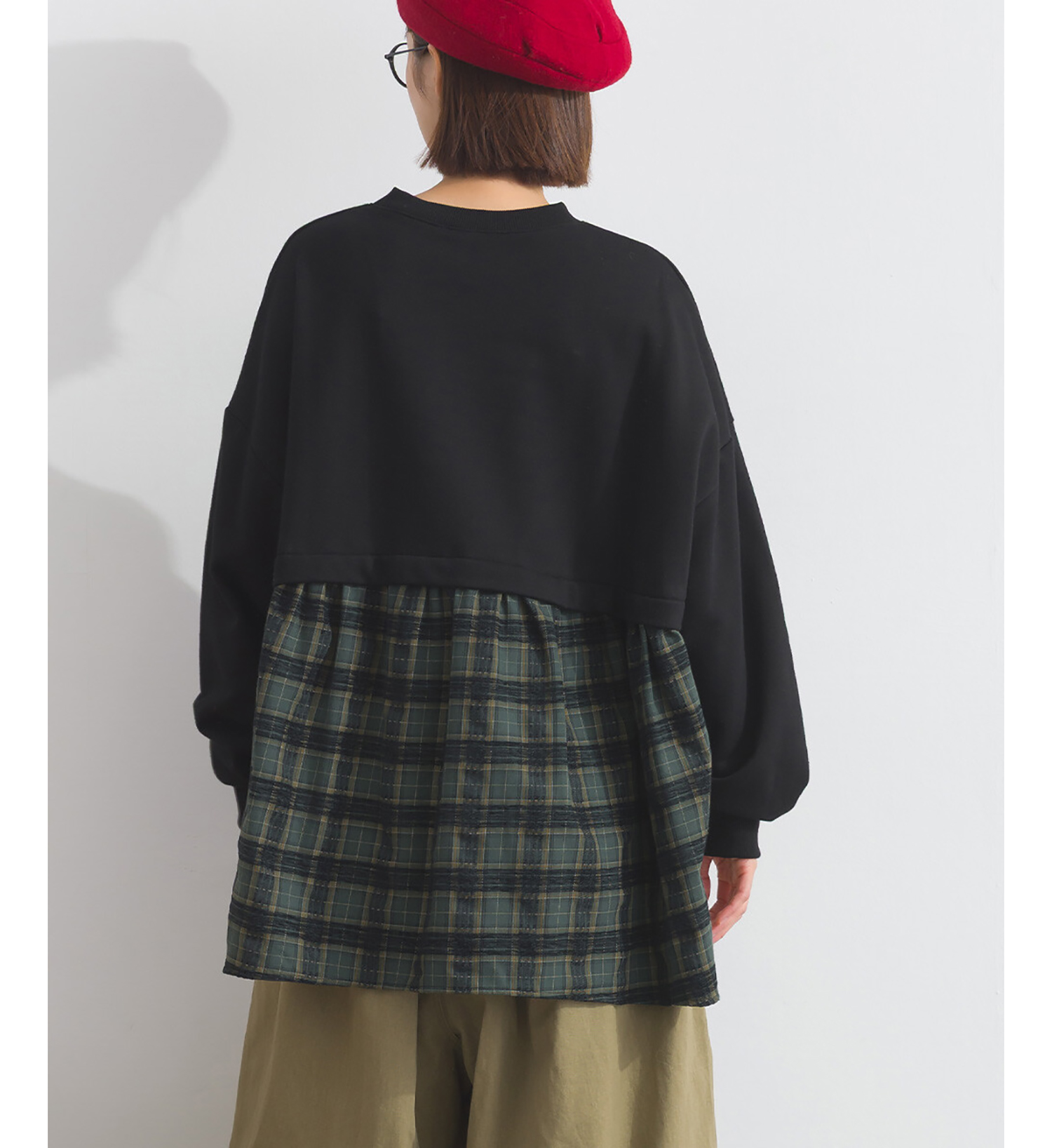 LP - 格子短擺長袖上衣 (黑色)