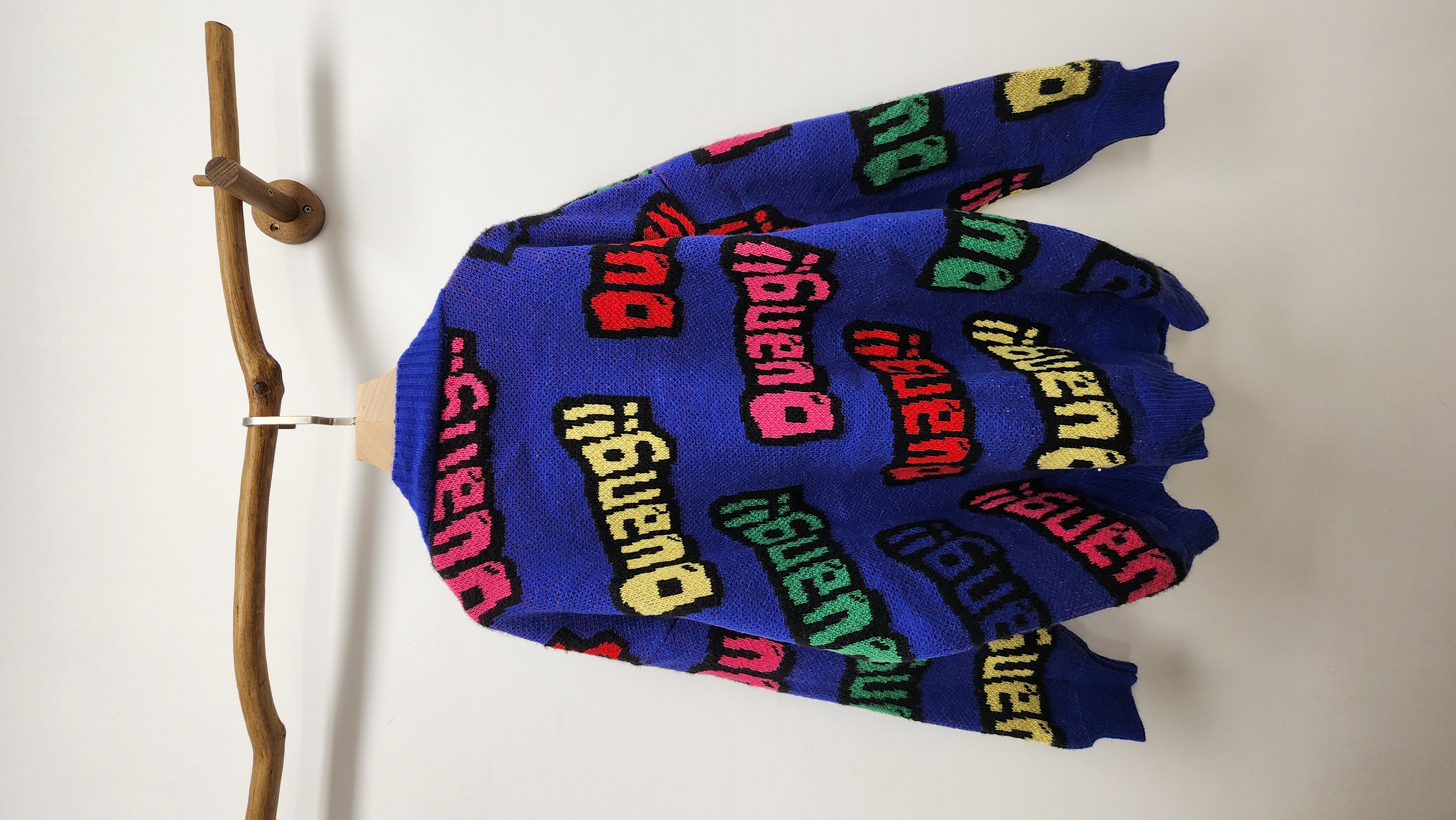 韓國藍拼彩字母哈哈笑針織外套