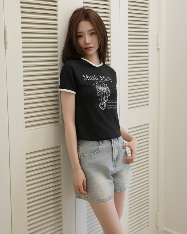 MuahMuah RAGLAN CONTRAST CROP HALF T-SHIRT