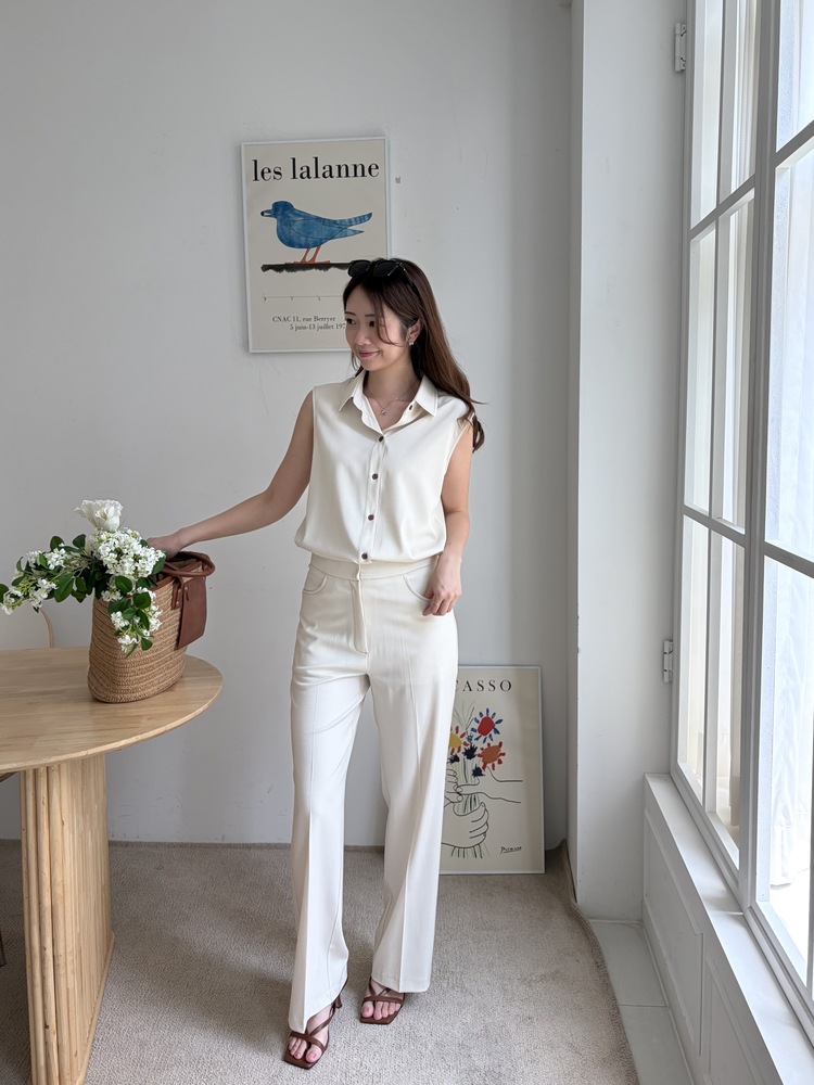 Topstitched Cooling Slacks (Ivory)