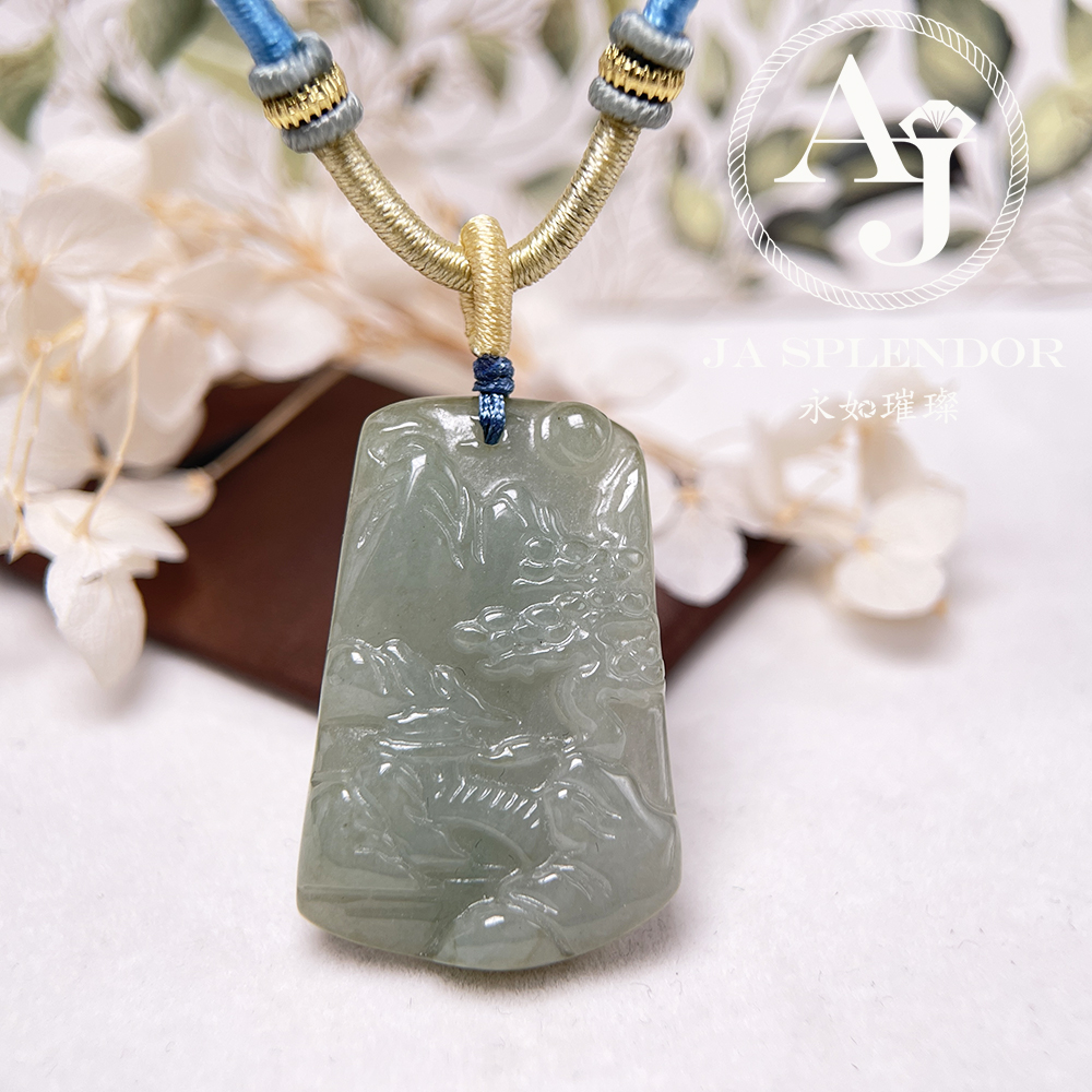 JN-1094 天然翡翠A玉 老料膠潤旺丁旺財山水牌吊墜