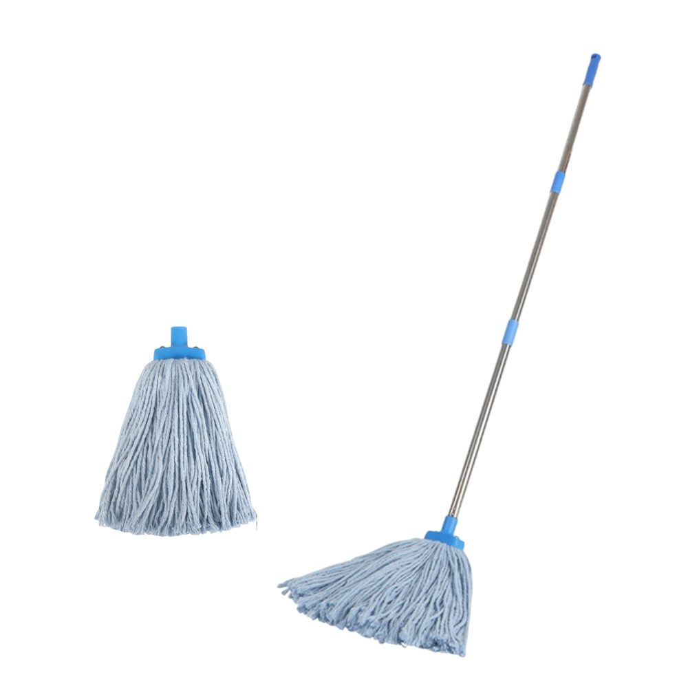 2x 加厚棉線拖把 藍色 不鏽鋼拼接桿拖把+替換拖把頭 2個一套 UB0281