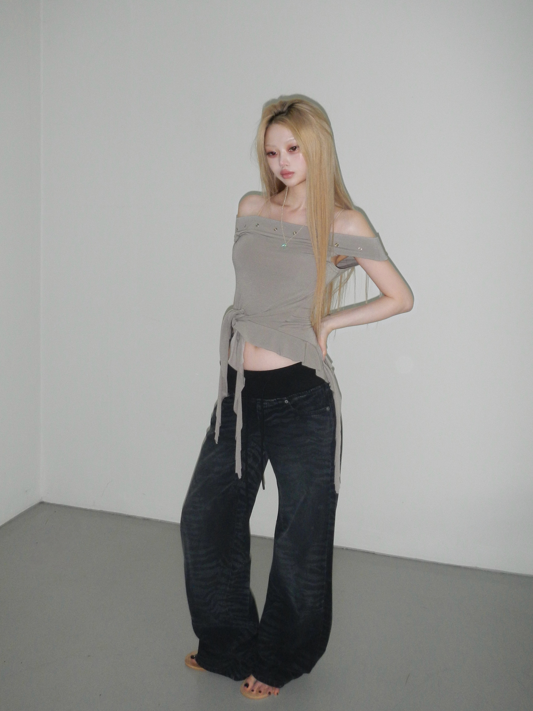 Off-Shoulder Grommet Ruffle Top