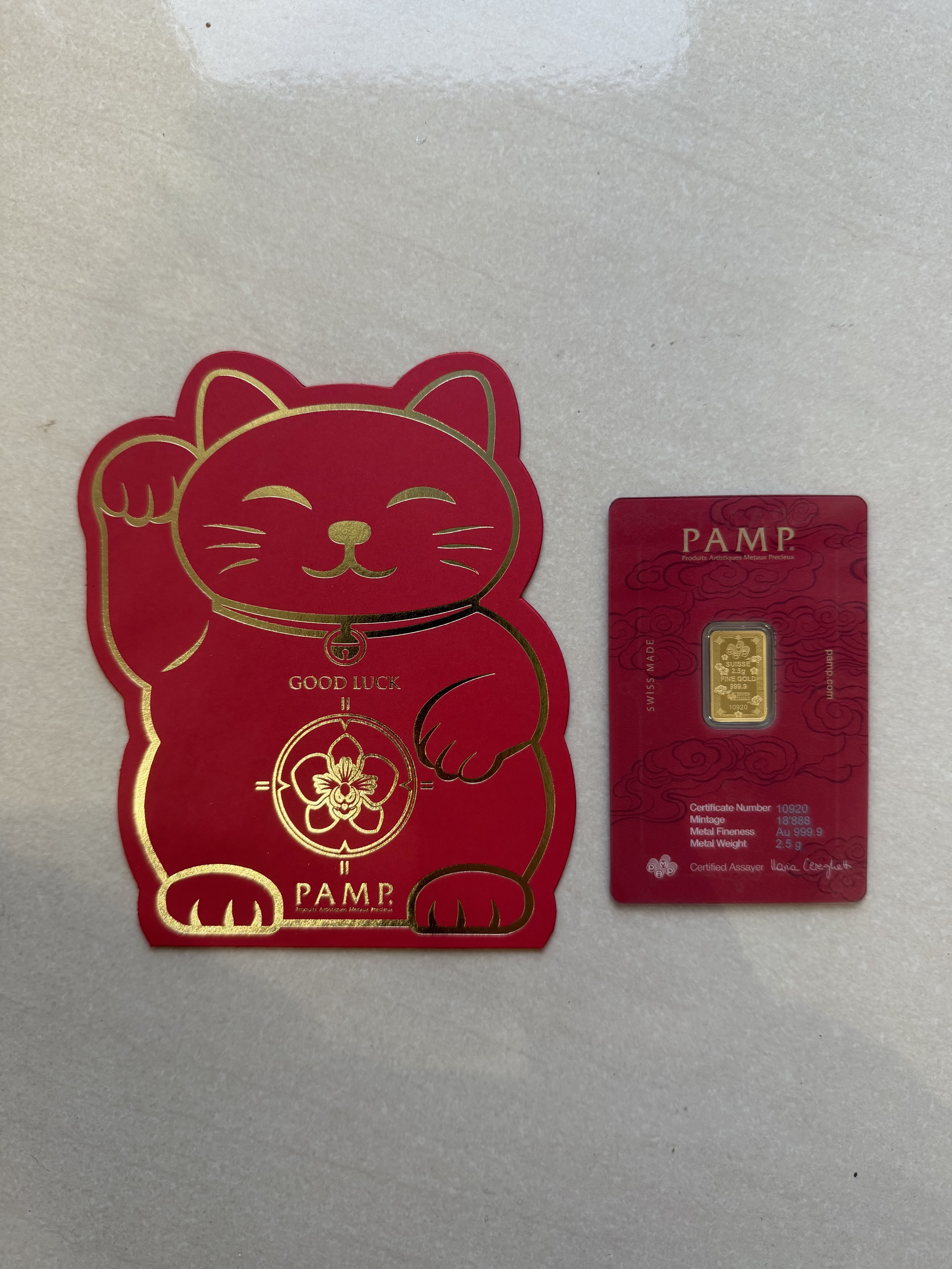 (SN:10920) PAMP Good Luck Cat 2.5g 🇨🇭Swiss Fine Gold Bar Emas 999.9 招财猫