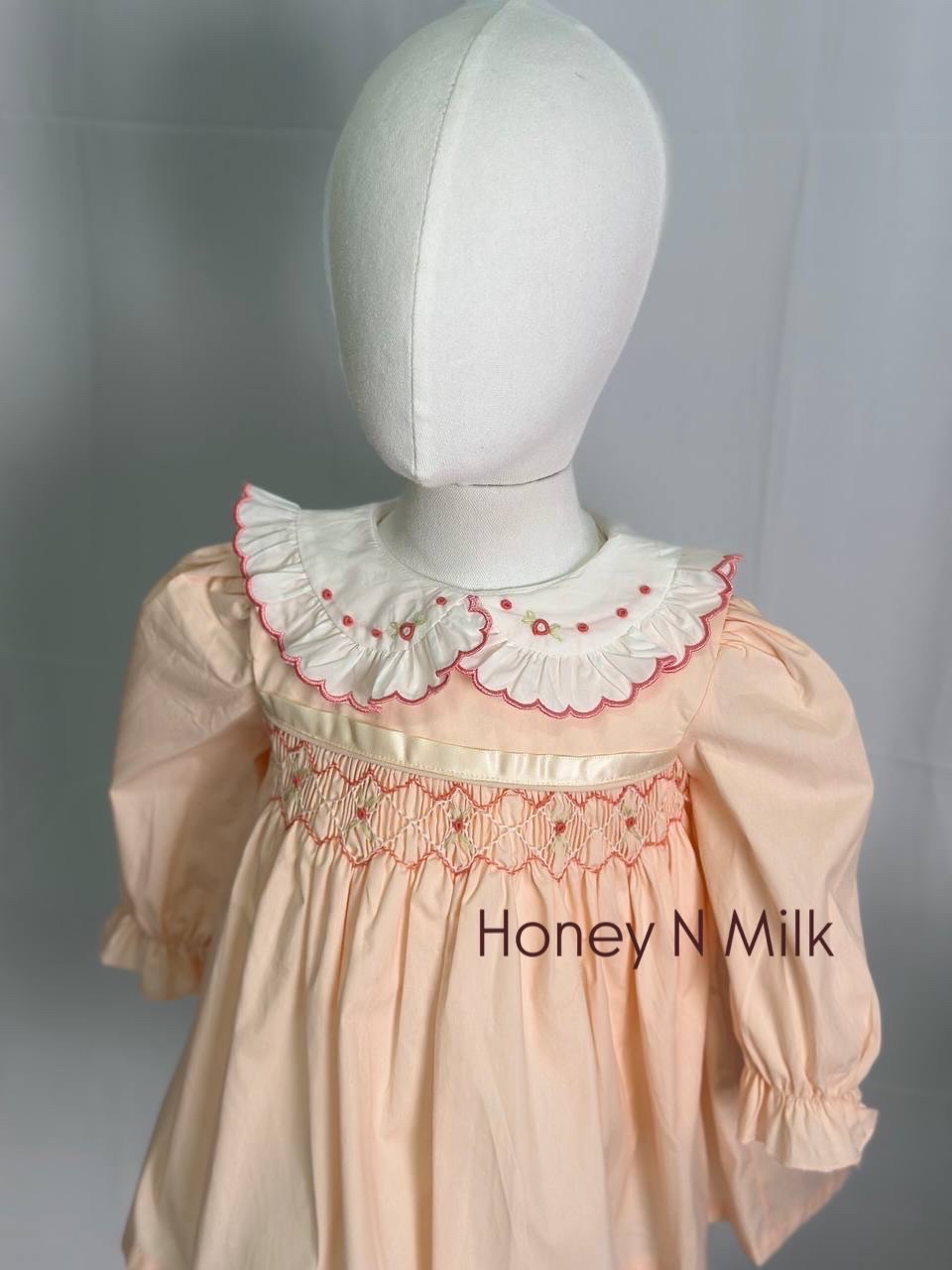 Diana Peach Embroidery LS Dress