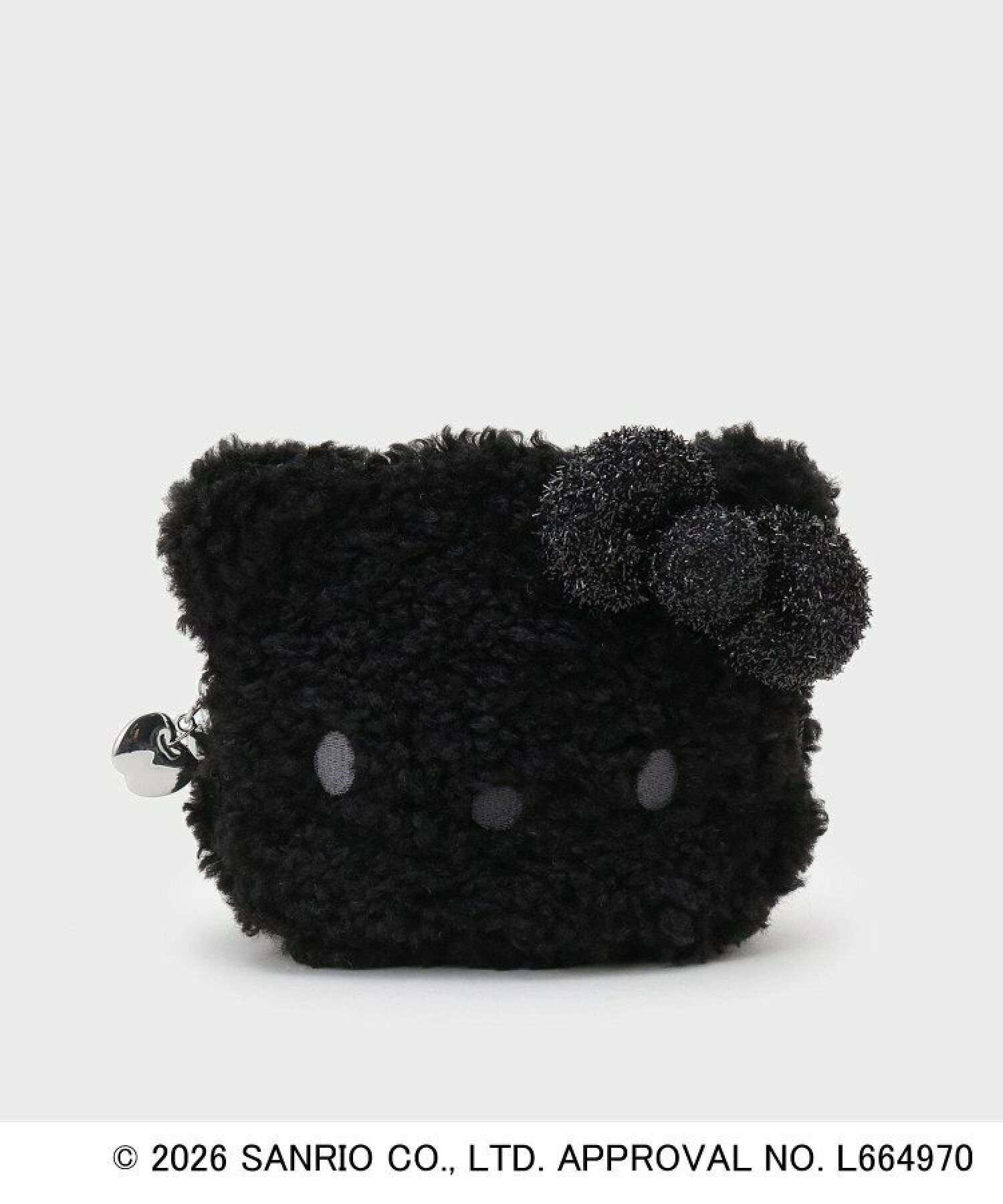 Hello Kitty 亮面貝殼 face pouch 毛毛 黑色