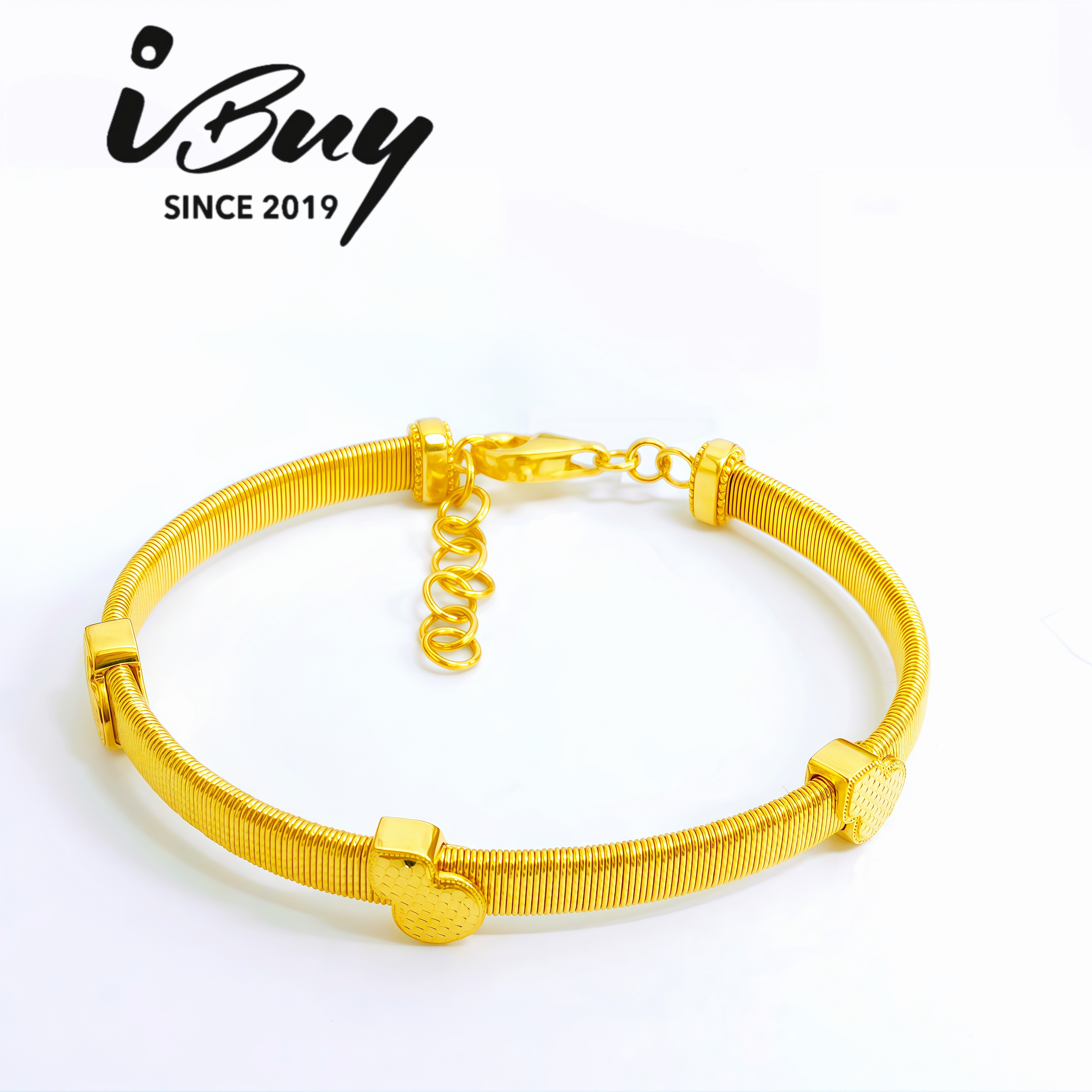 916 GOLD HULU ITALY WIRE BANGLE 916 金 龙鳞葫芦宽版线圈手环