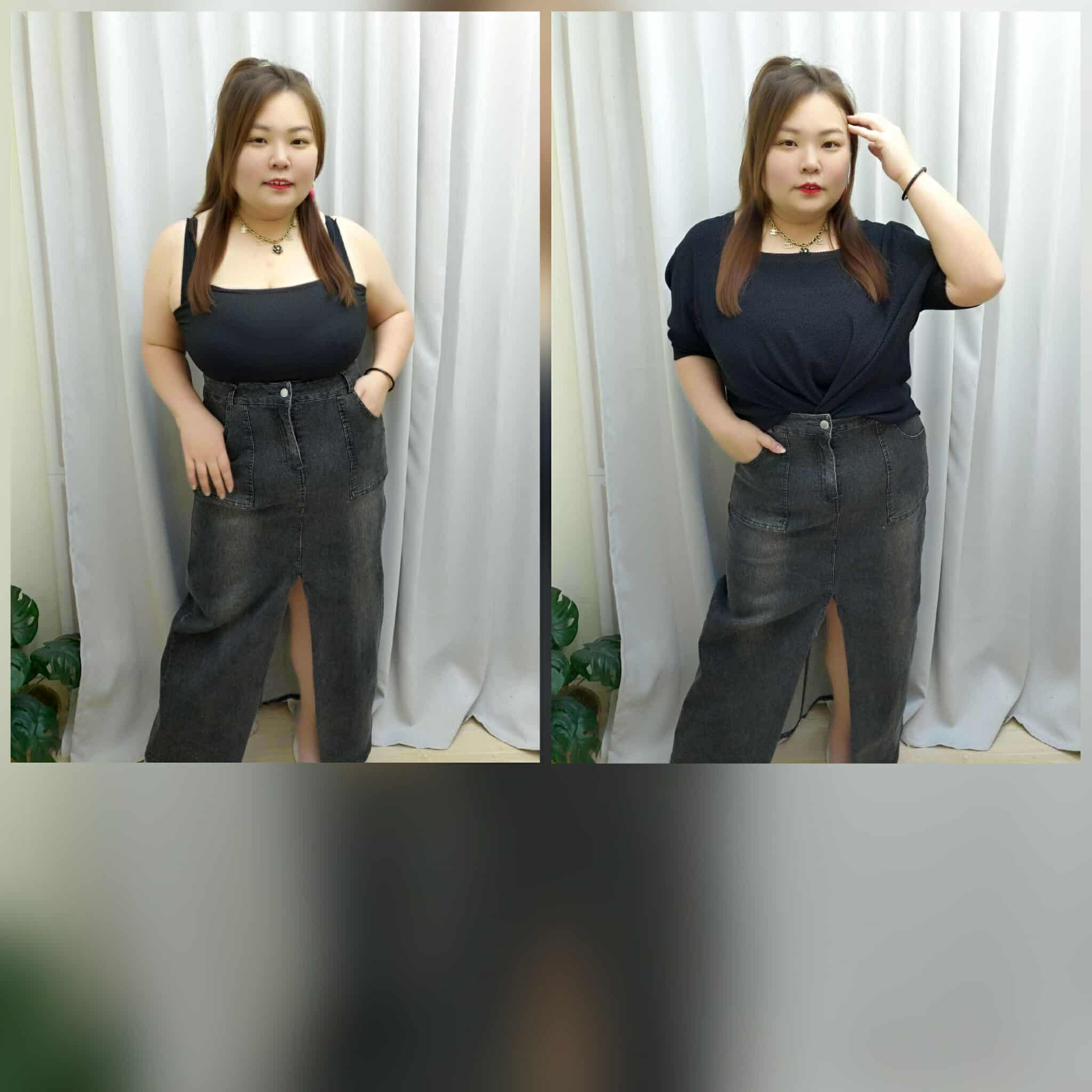 TW#1619 前开叉高腰设计牛仔裙