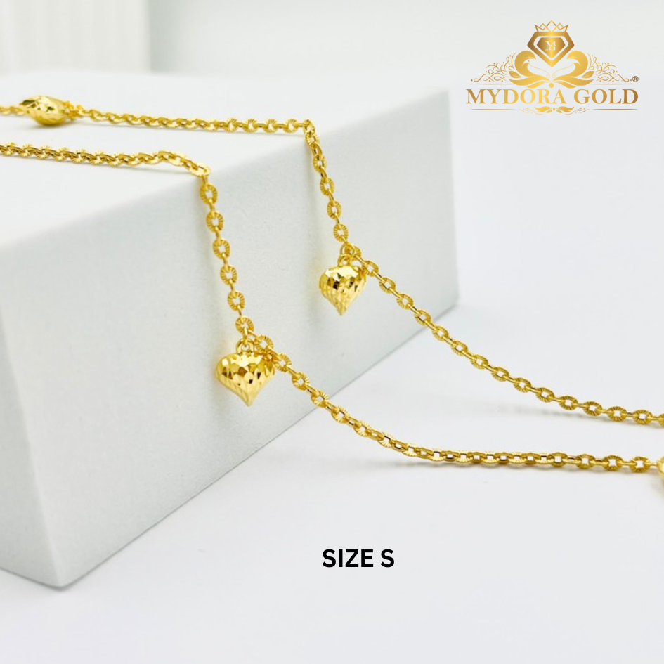 MYDORA Rantai Tangan Sauh Matahari Gantung 3 Love Pahat | EMAS 916/22K