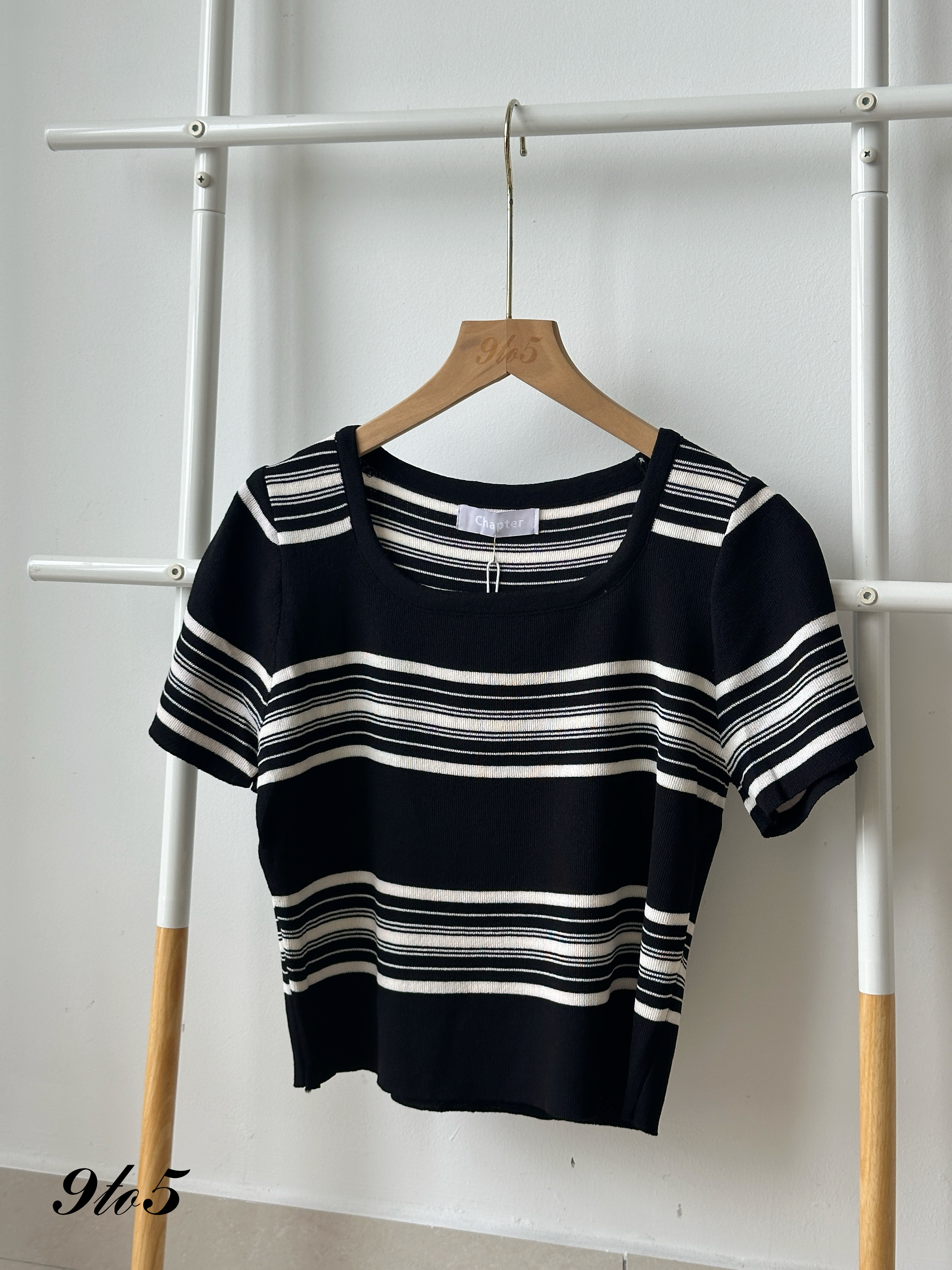 T4180 Square Neck Stripe Knit Top - 3 Colors 