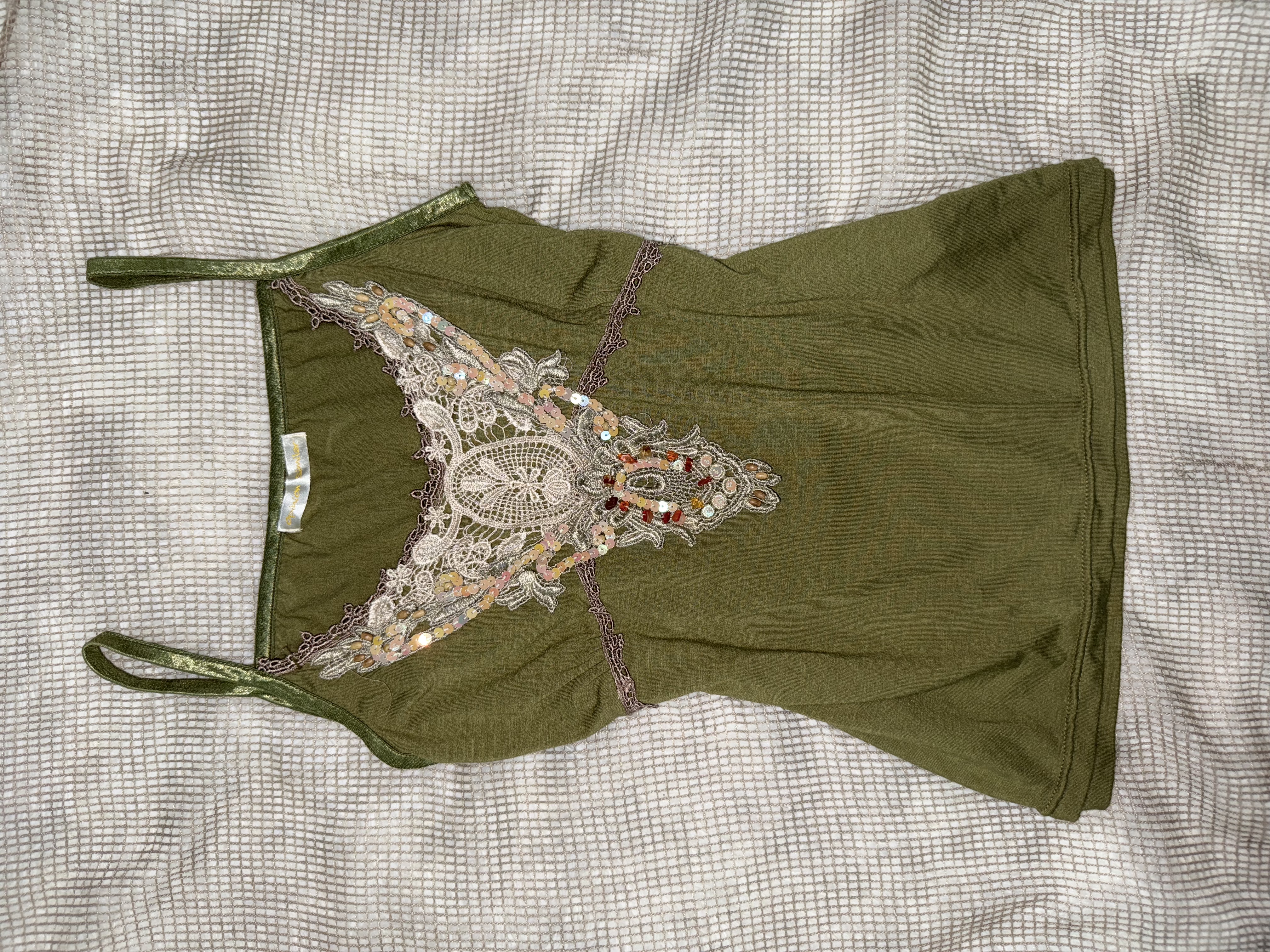 Olive Green Fairycore Embroidered Tank