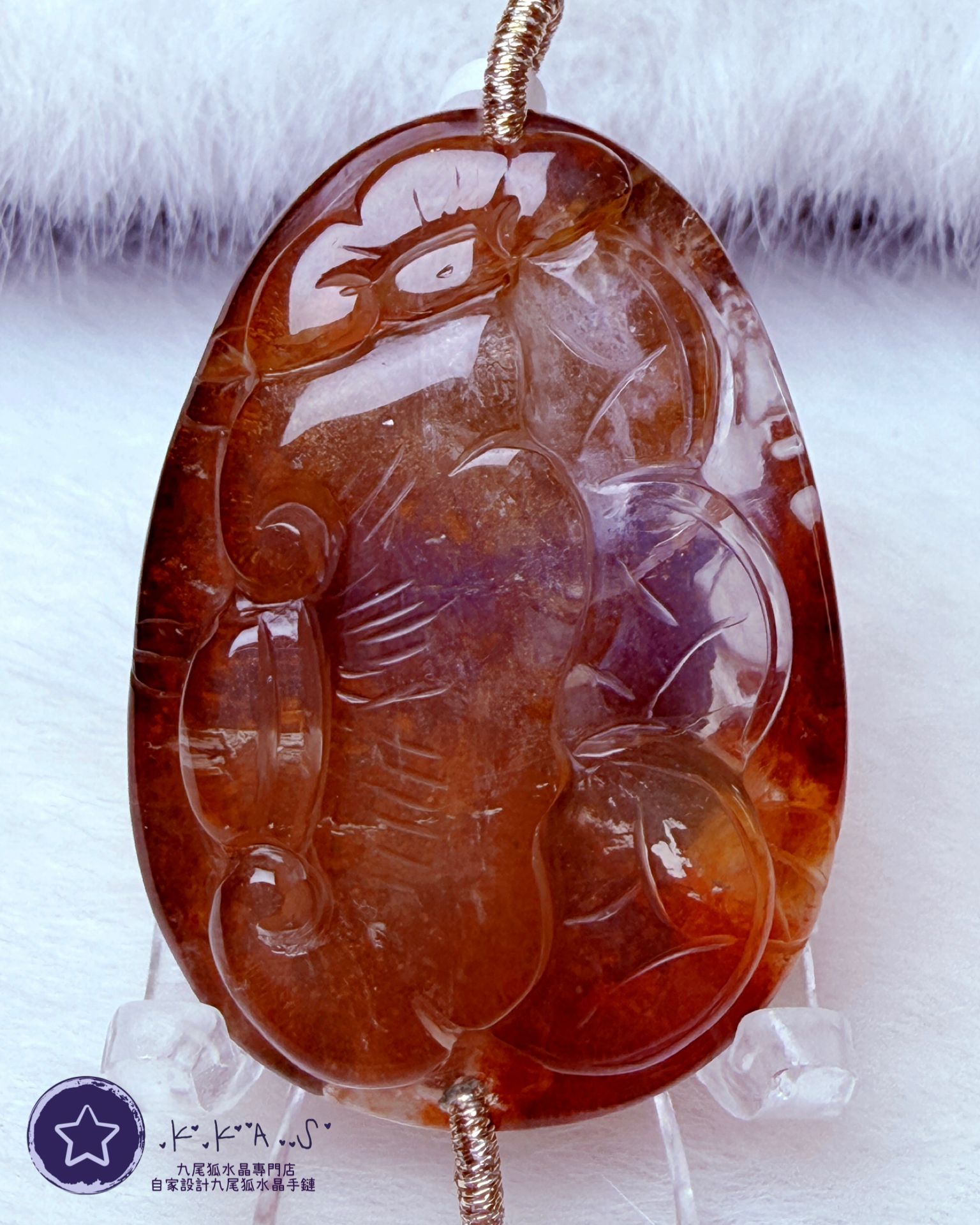 K00010 紅膠花 龍狐 - 吊墜/手牌兩用款(上下孔)