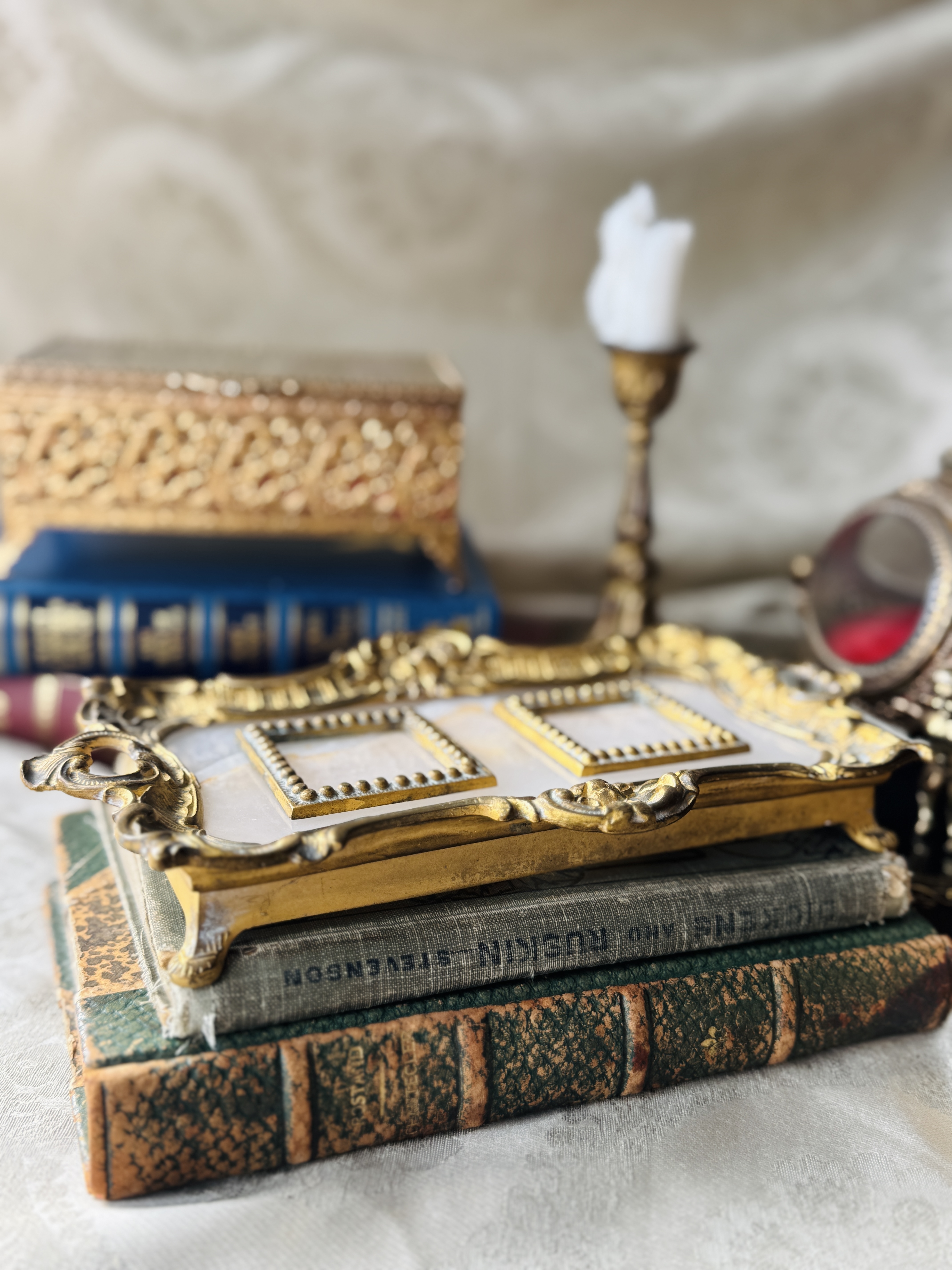Antique European Late 1800-Early 1900s Alabaster Ornate Tray (MT2488)