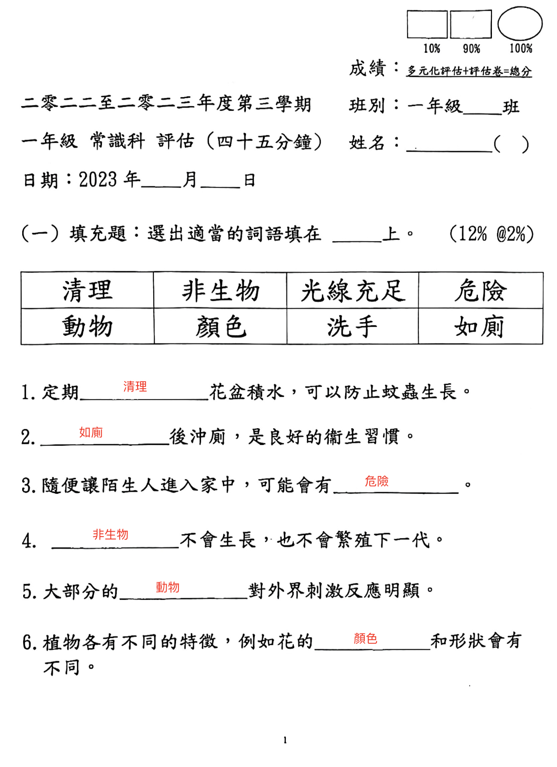 小一中英數常全科試卷100套 (1953頁) *人文科學科適用*