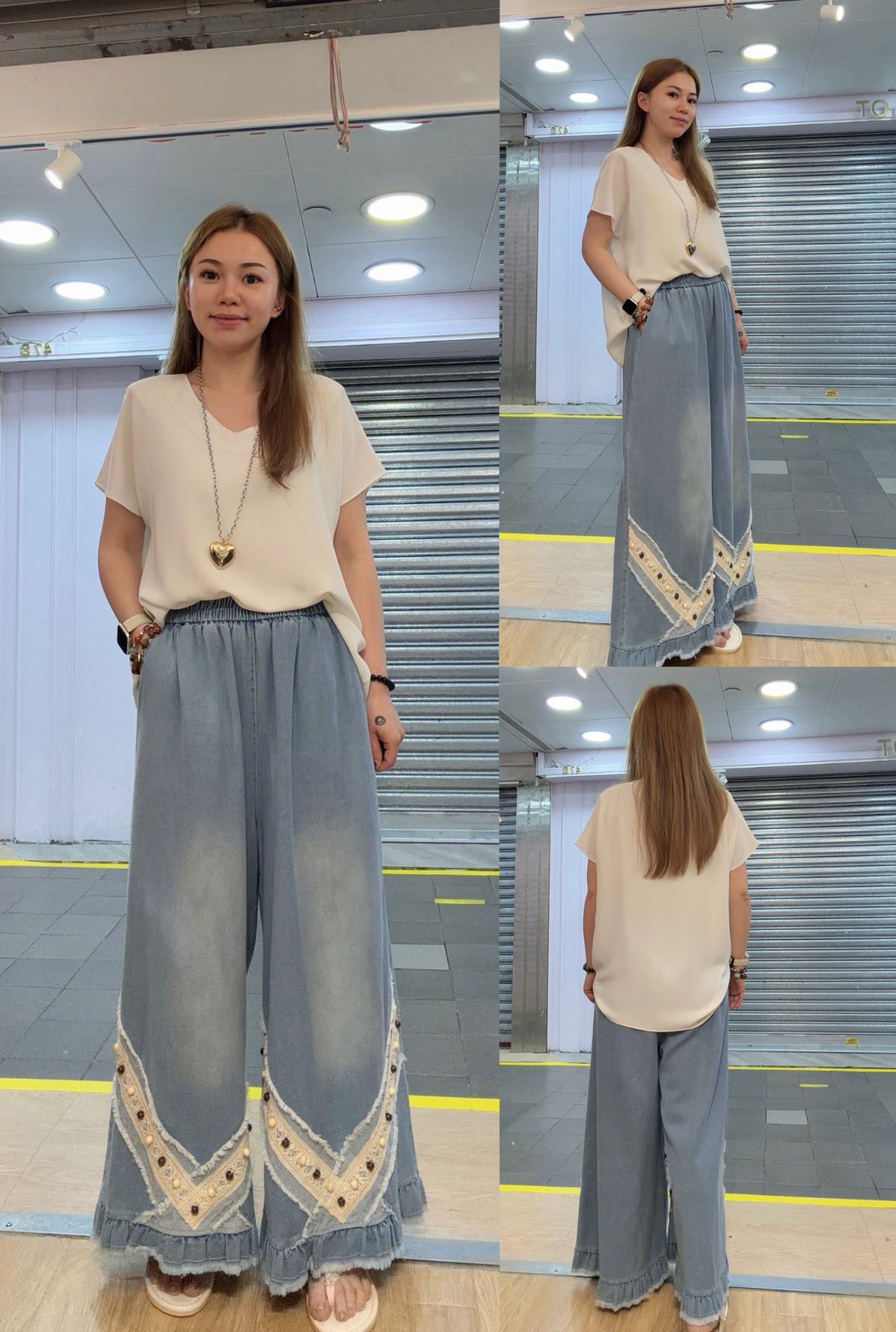 復古風寬鬆牛仔闊腿褲