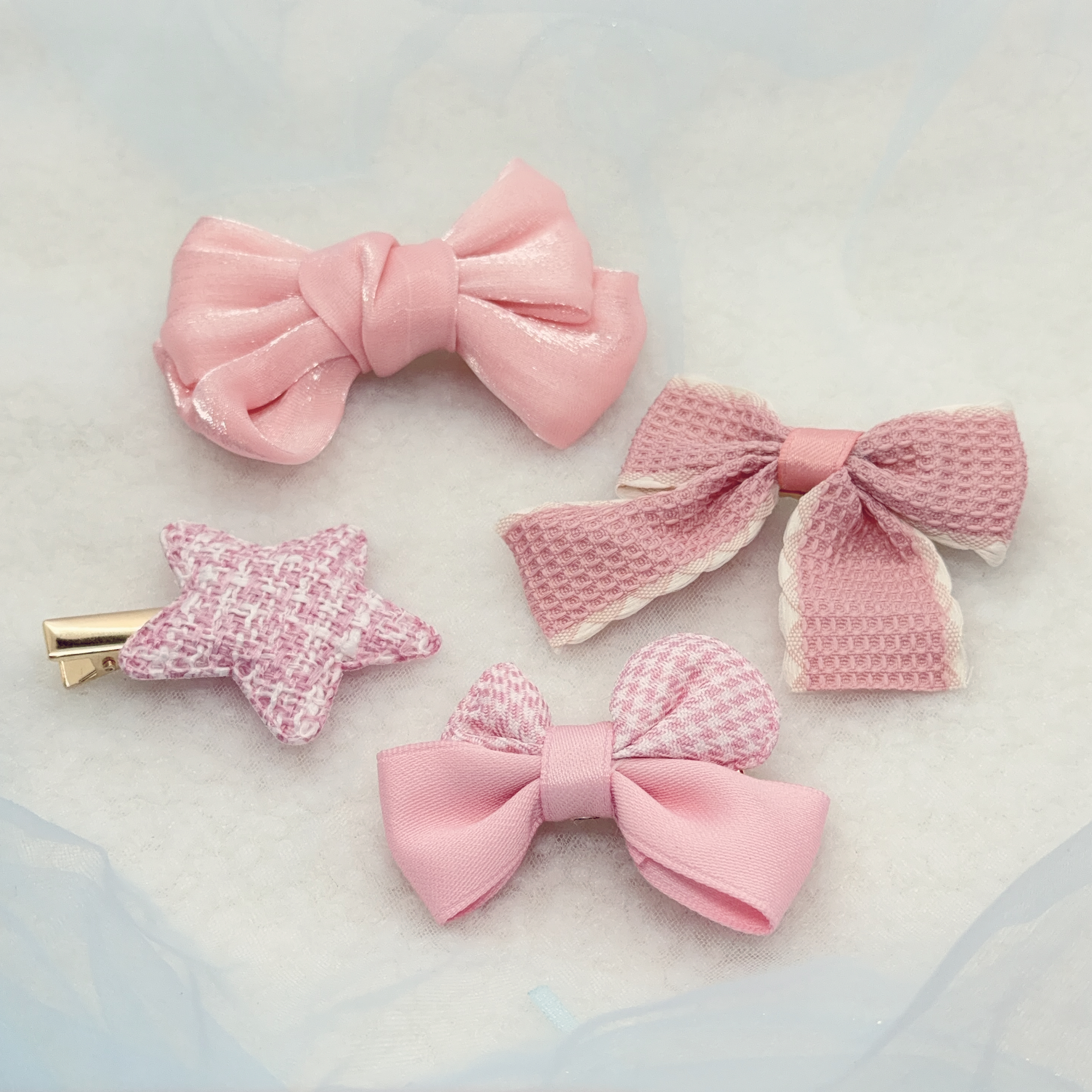 粉紅色系 蝴蝶結鴨咀夾 (4pcs/set) *Minimore自家出品 